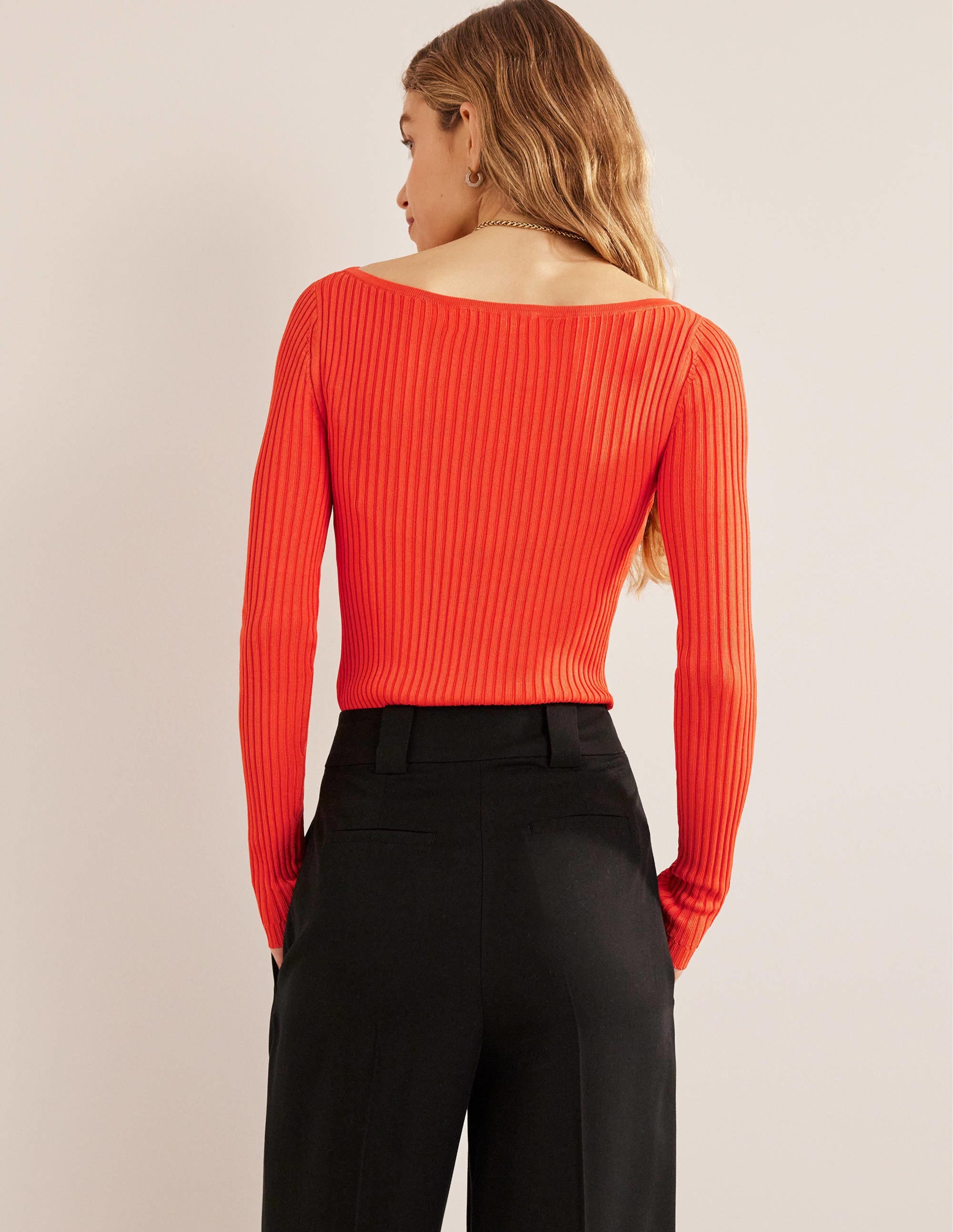 Gerippter Pullover mit U-Boot-Ausschnitt-Zinnoberrot - Image 3