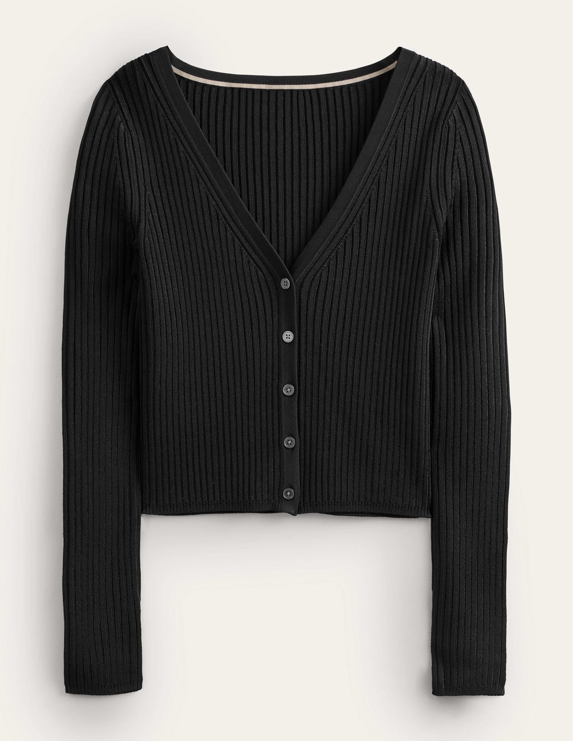 Cardigan côtelé à col large-Noir - Image 5
