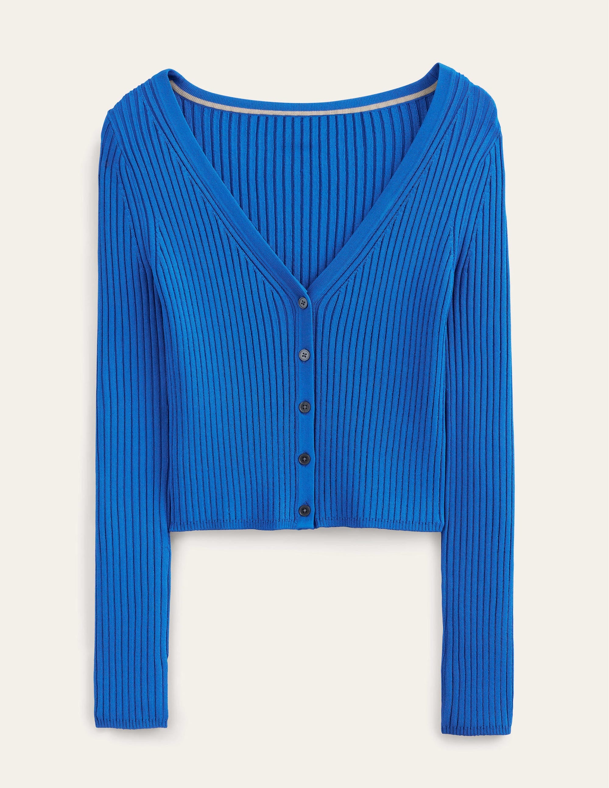 Cropped Wide Neck Rib Cardigan-Blue Heron - Image 5