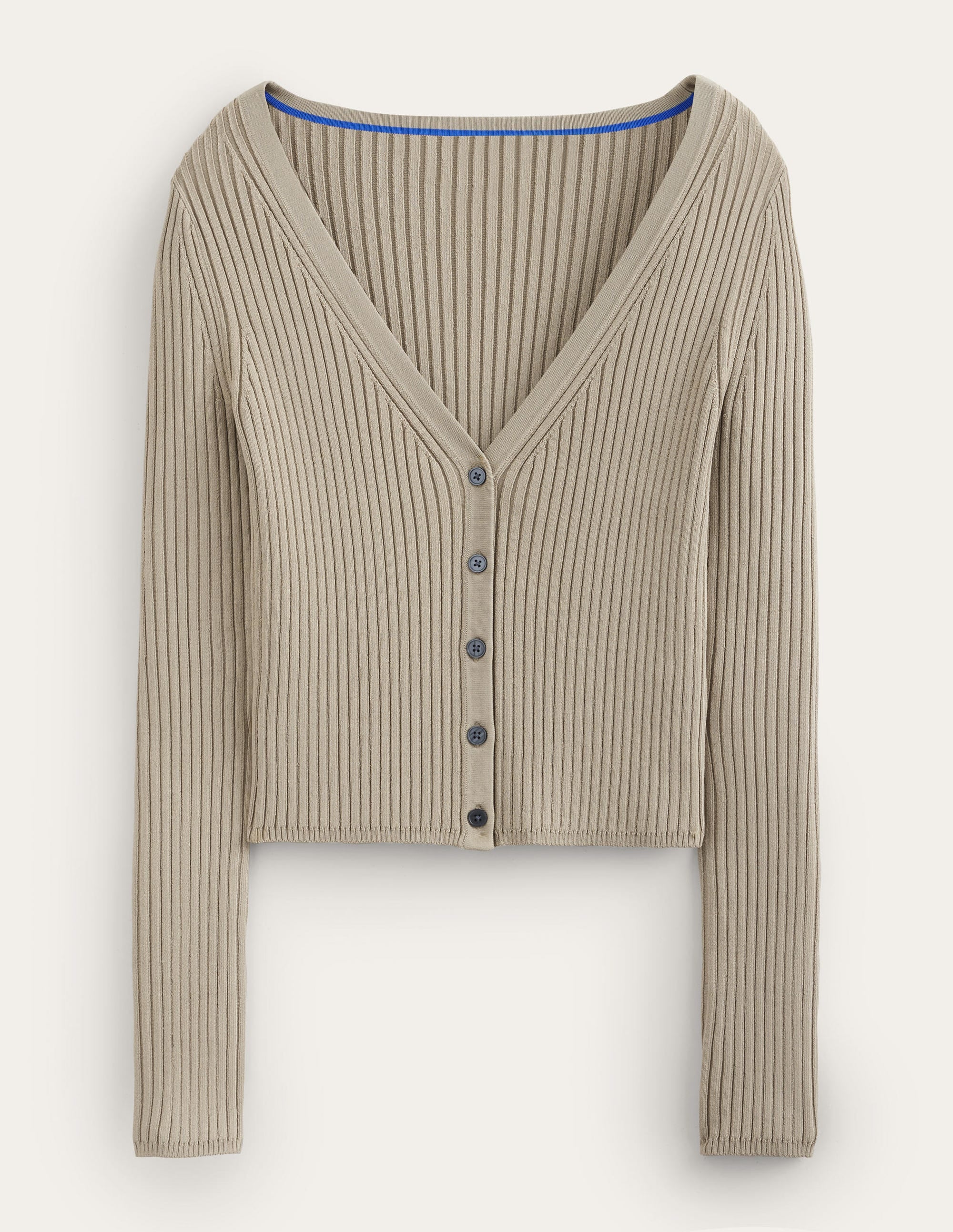Gerippter Cardigan mit breitem Ausschnitt-Steingrau - Image 5