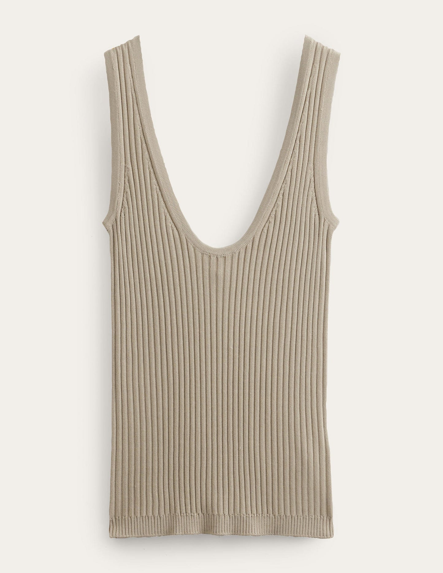 Cropped Scoop Ribbed Vest-Stone