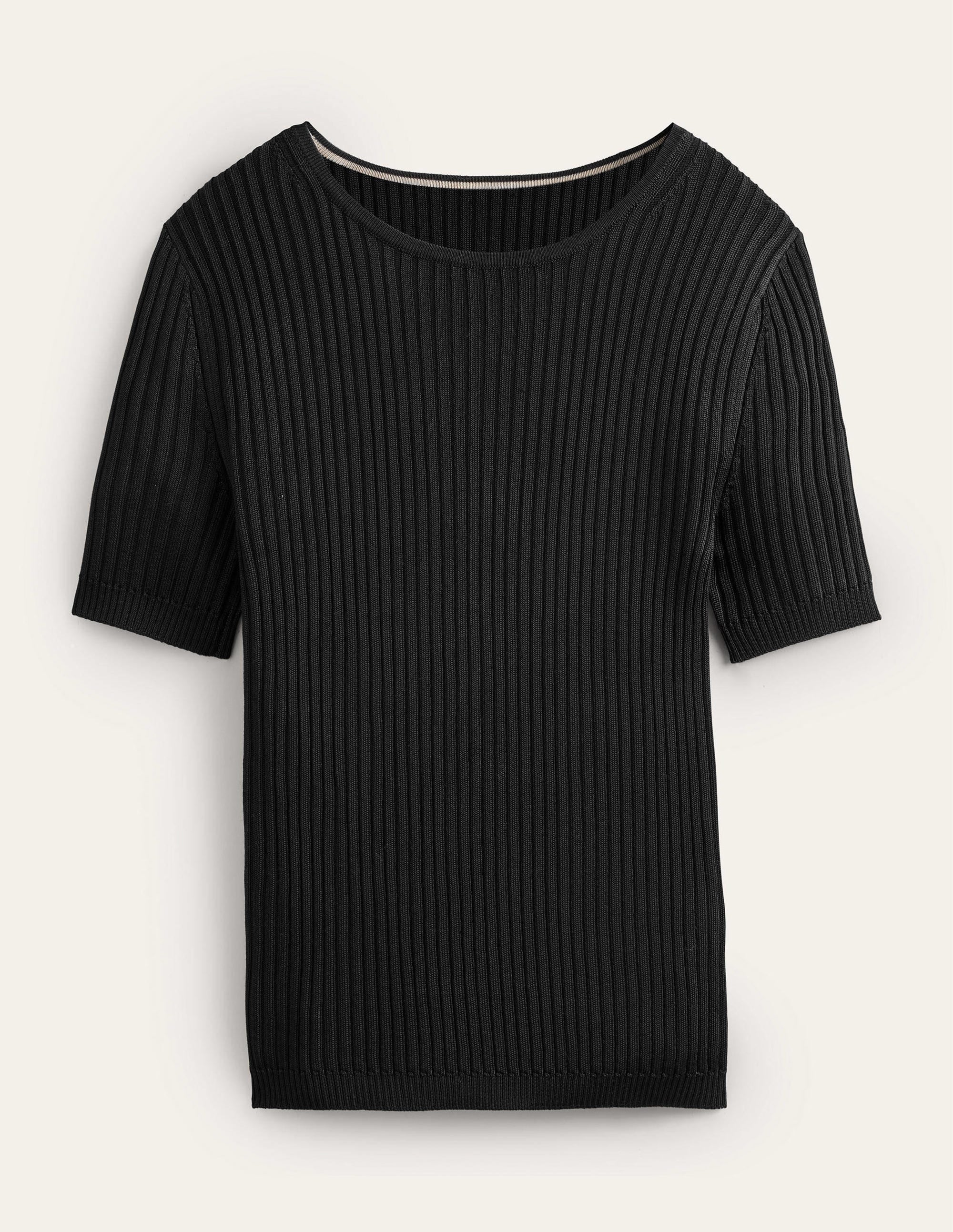 Rippstrick-T-Shirt-Schwarz - Image 5