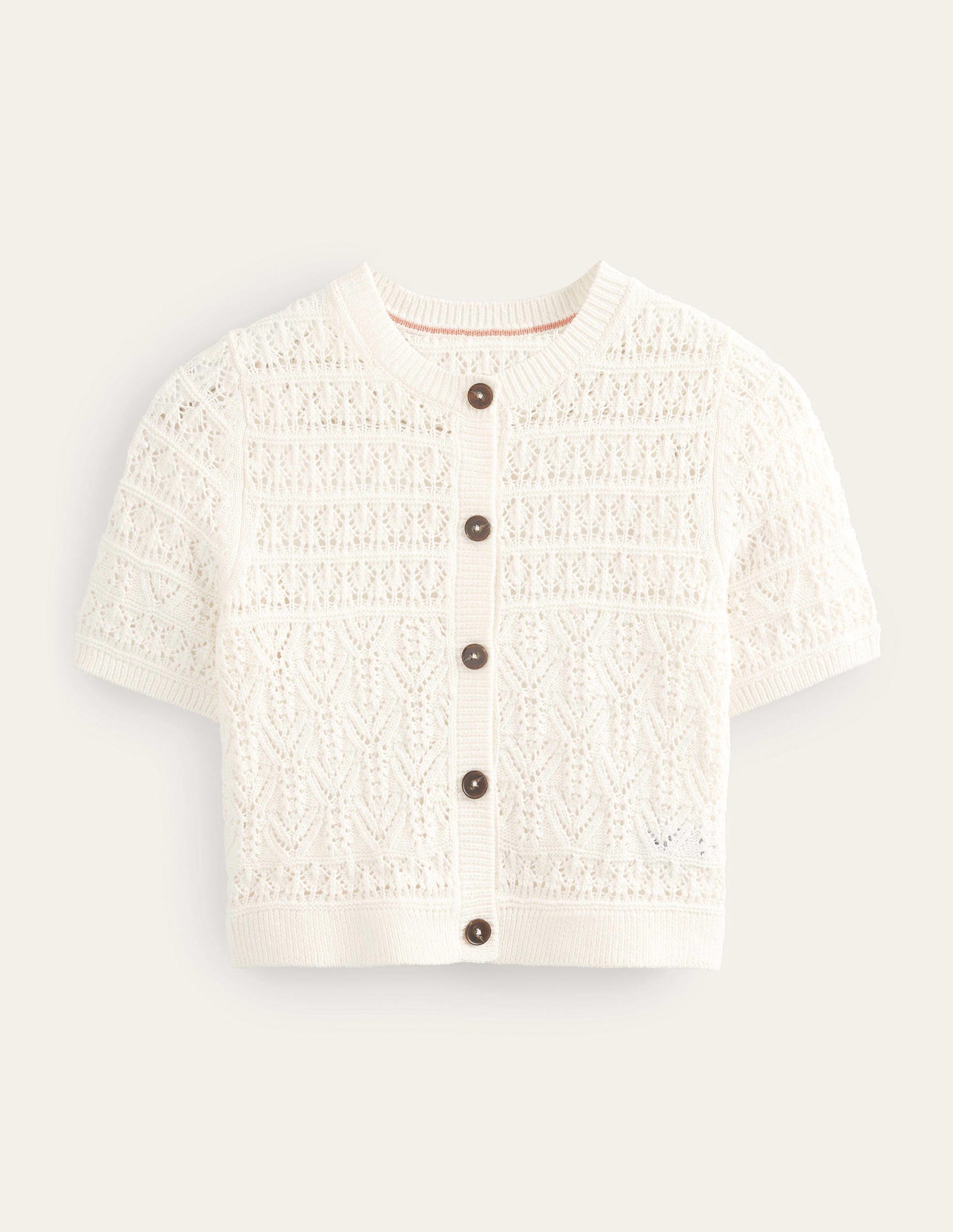 Pointelle-Cardigan mit Rundhalsausschnitt-Warmes Naturweiß-5