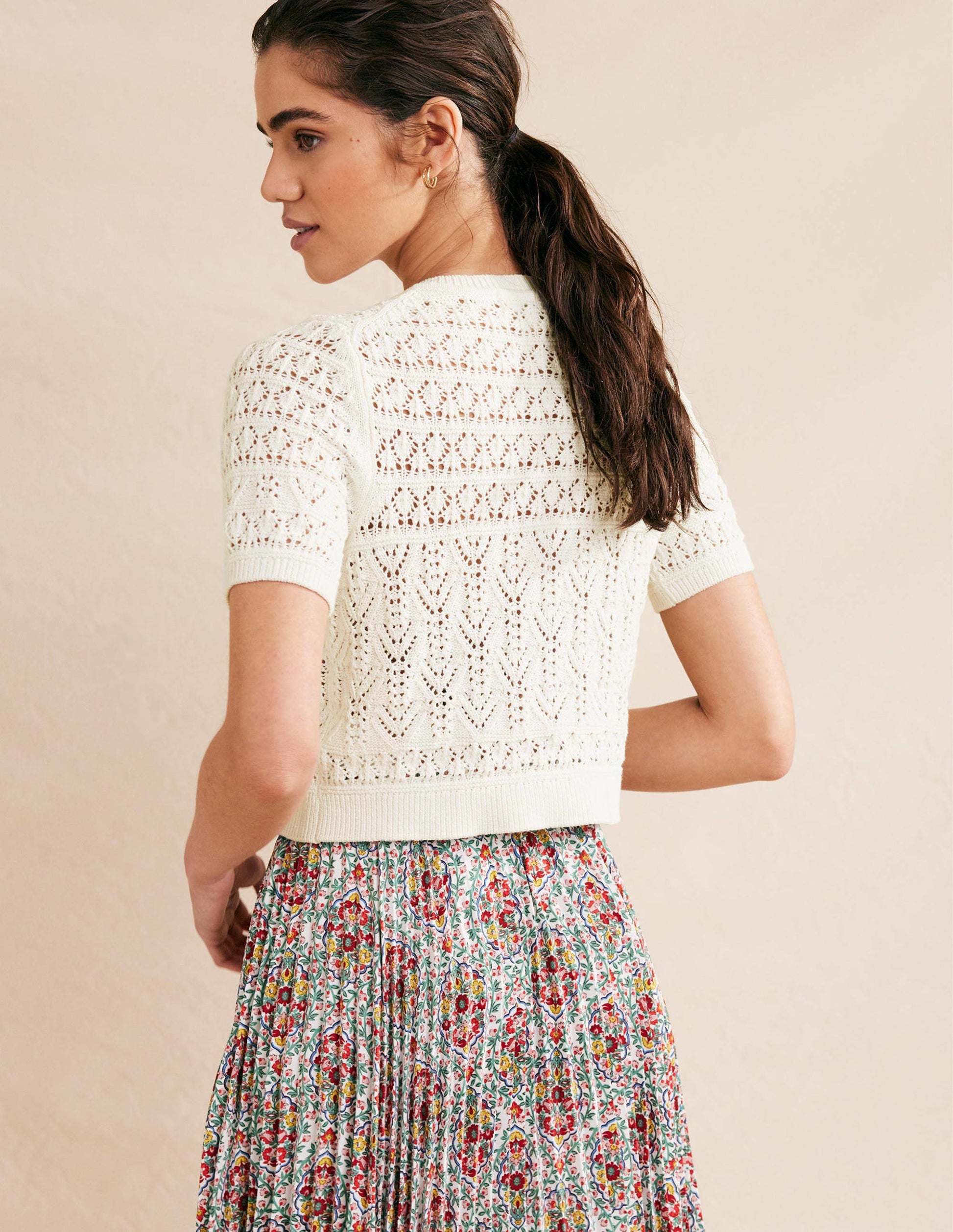 Pointelle-Cardigan mit Rundhalsausschnitt-Warmes Naturweiß-3