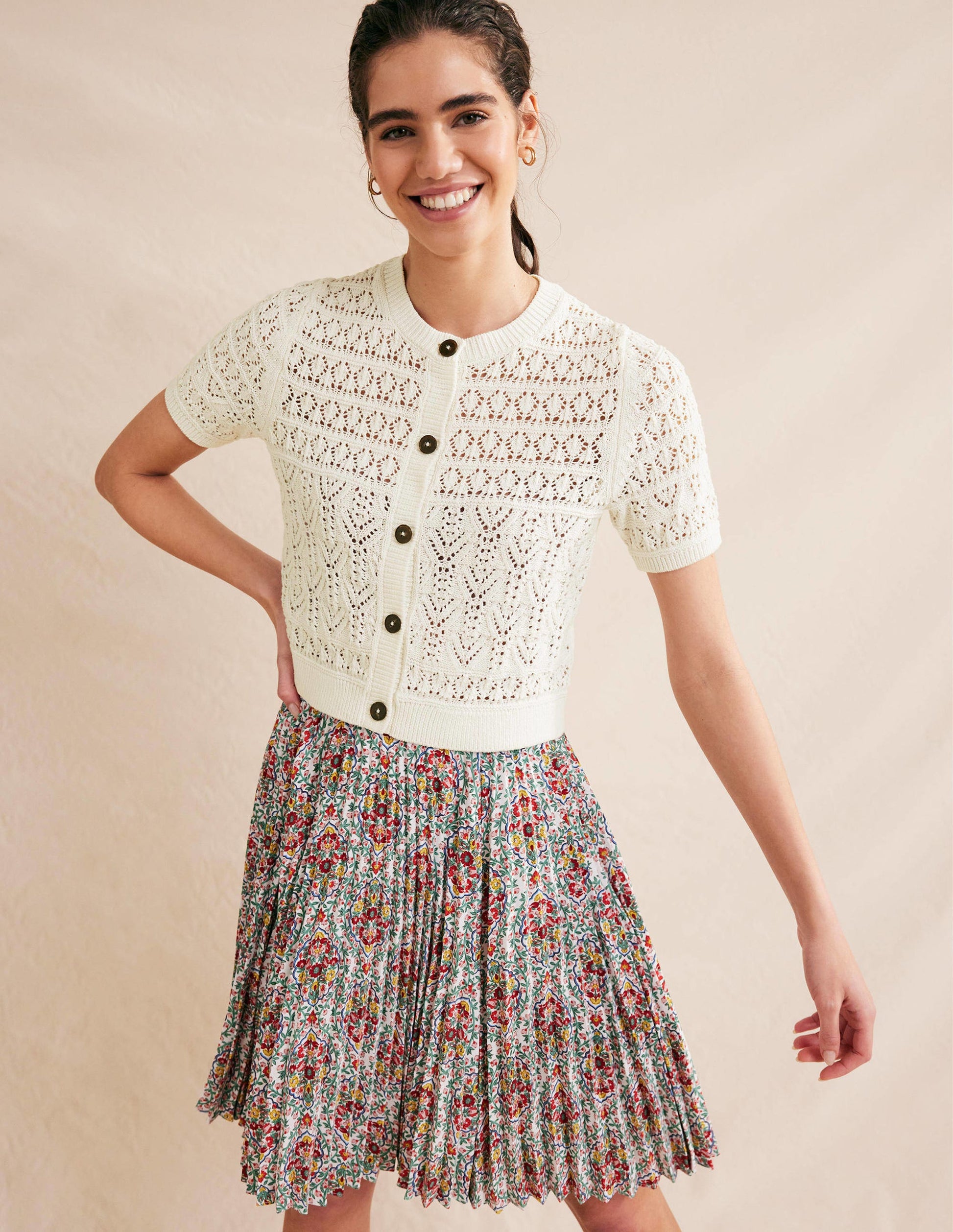 Pointelle-Cardigan mit Rundhalsausschnitt-Warmes Naturweiß-4