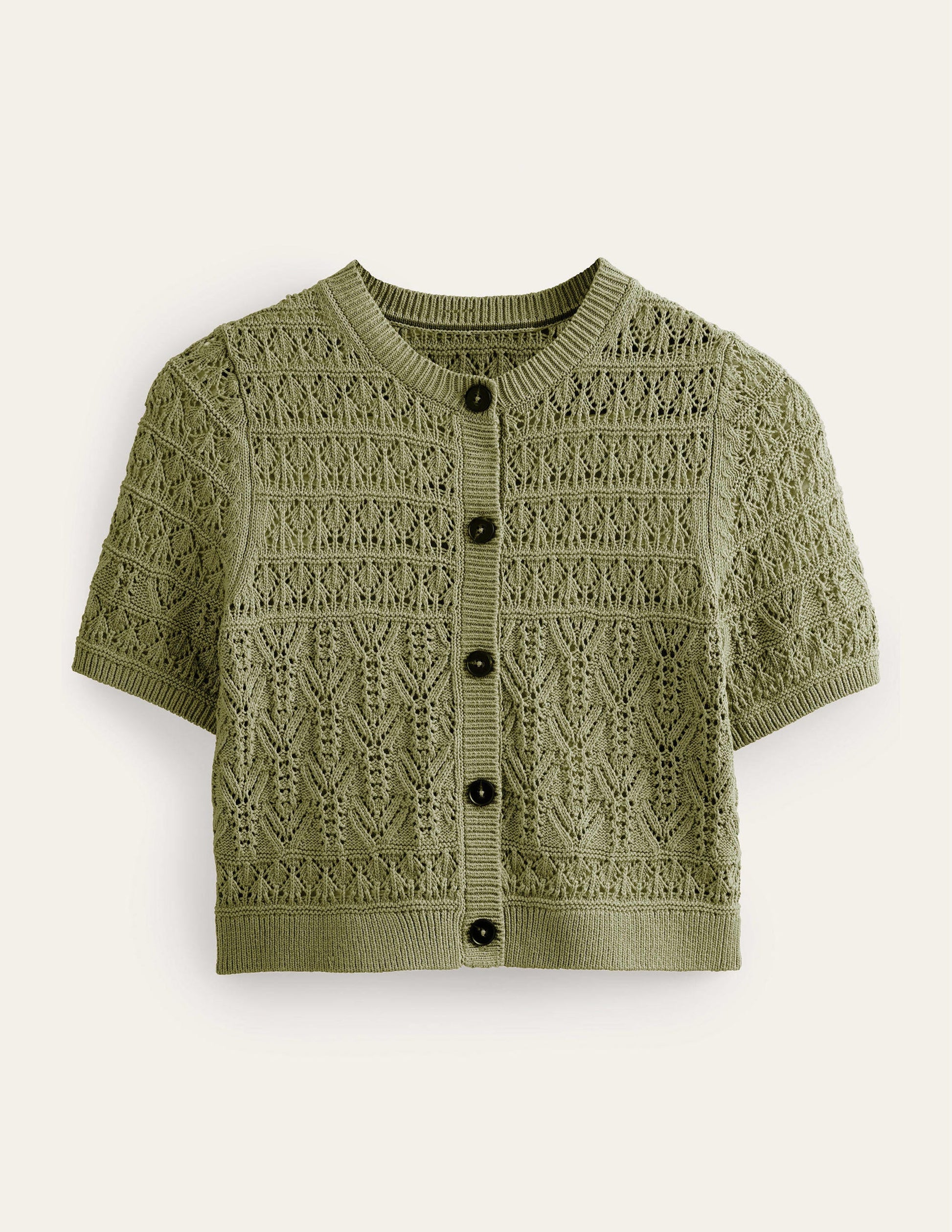 Pointelle-Cardigan mit Rundhalsausschnitt-Fichtengrün-5