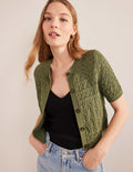 Pointelle-Cardigan mit Rundhalsausschnitt-Fichtengrün