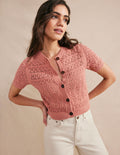 Cardigan en pointelle-Rose