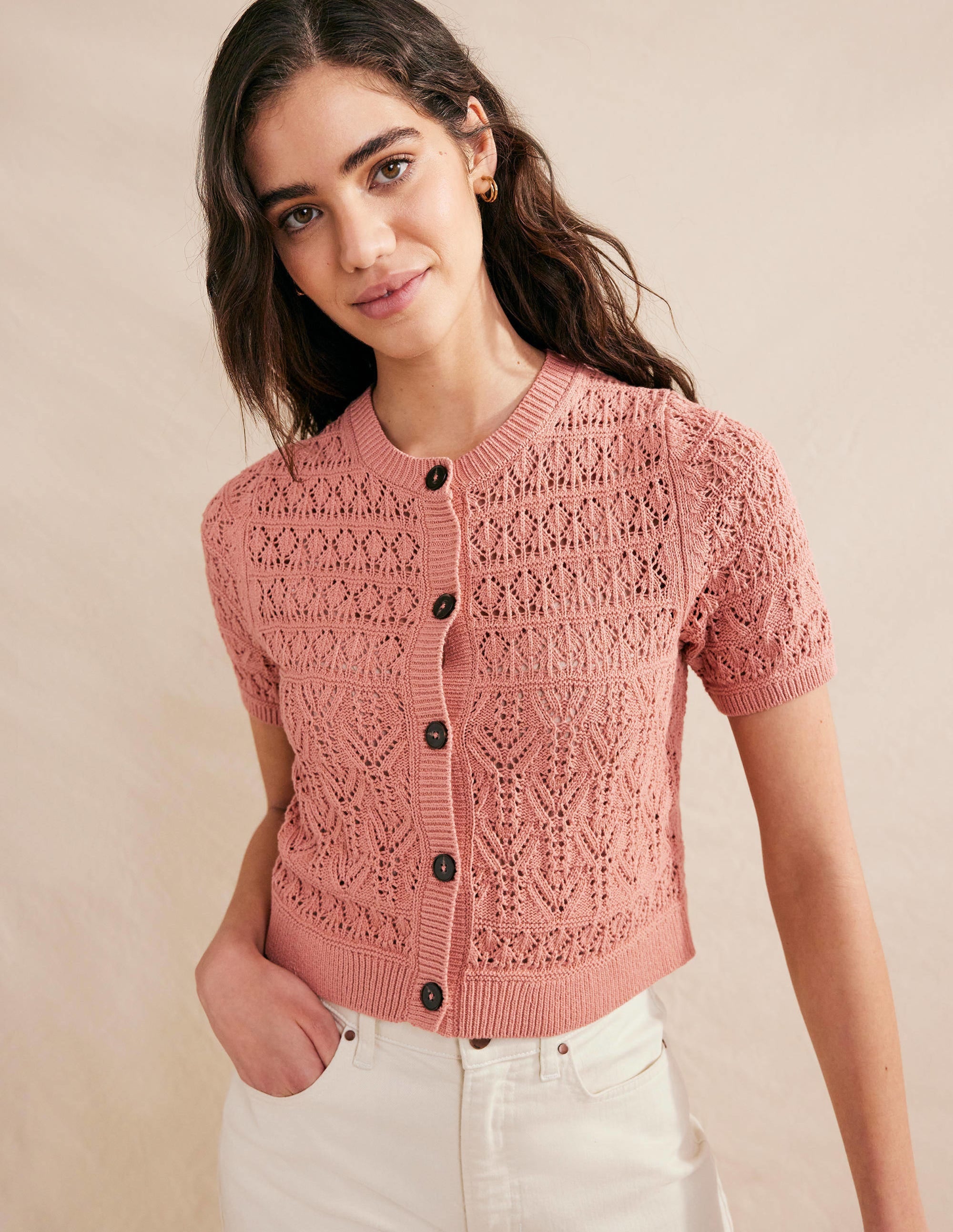 Cardigan en pointelle-Rose - Image 4