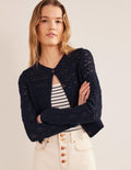 Gilet en coton pointelle-Bleu marine