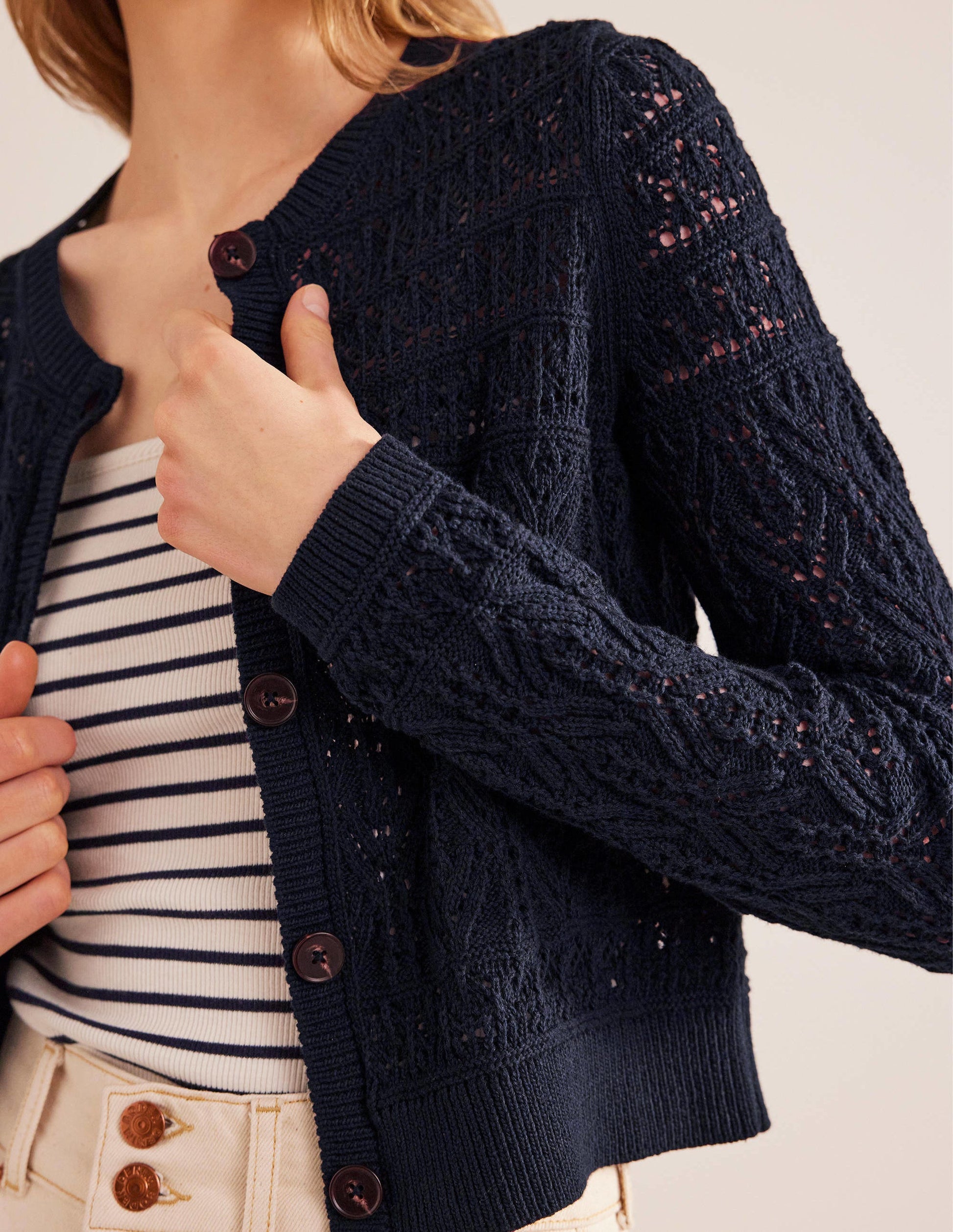 Gilet en coton pointelle-Bleu marine-2