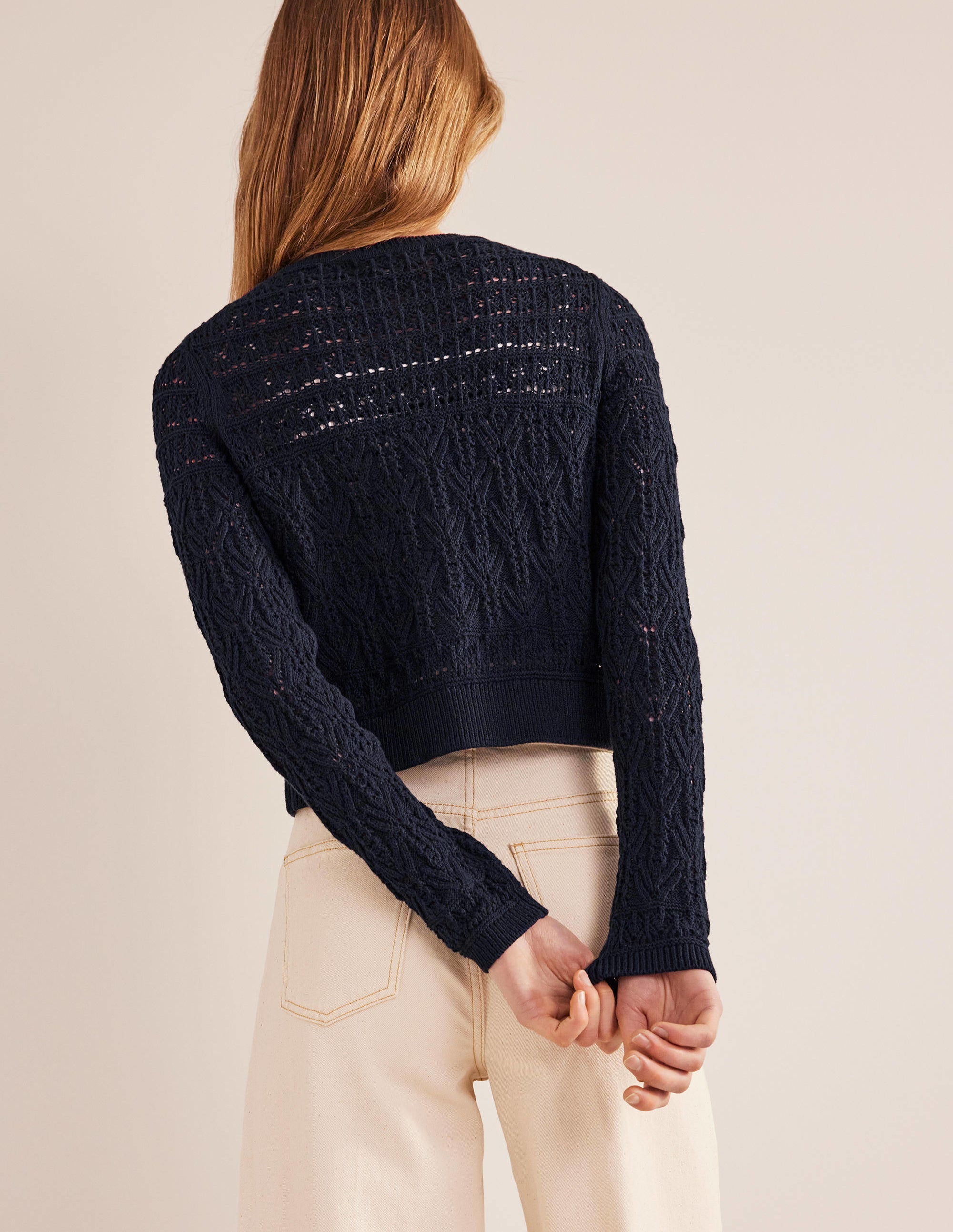 Gilet en coton pointelle-Bleu marine - Image 3