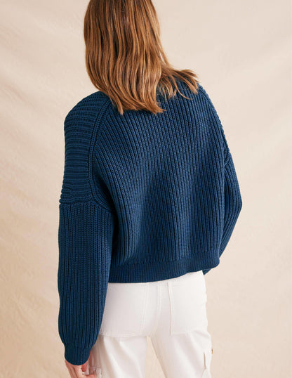 Oversize-Rippstrick-Cardigan-Marineblau
