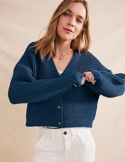 Oversize-Rippstrick-Cardigan-Marineblau