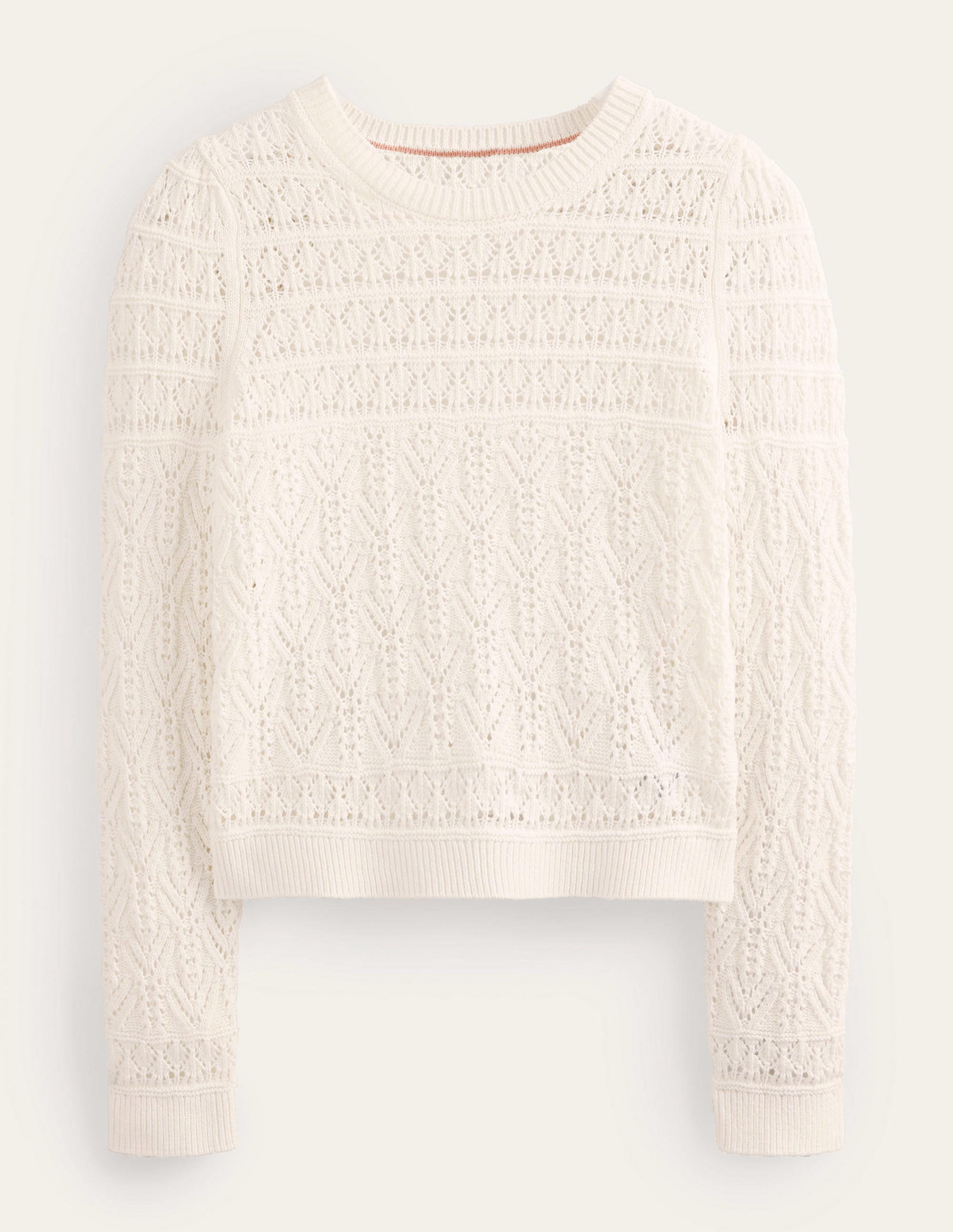 Pointelle Cotton Jumper-Warm Ivory - Image 5