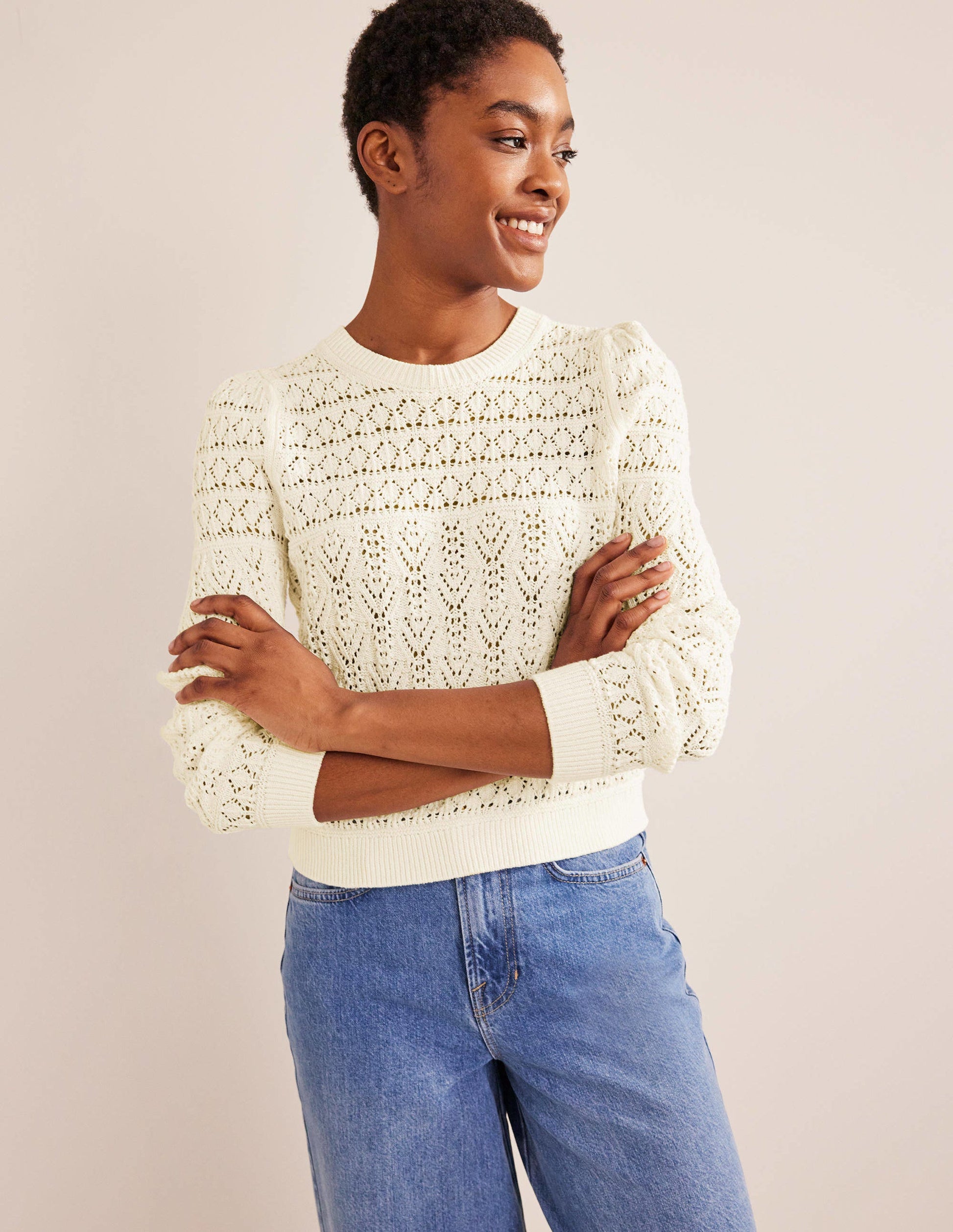 Pointelle Cotton Jumper-Warm Ivory-4