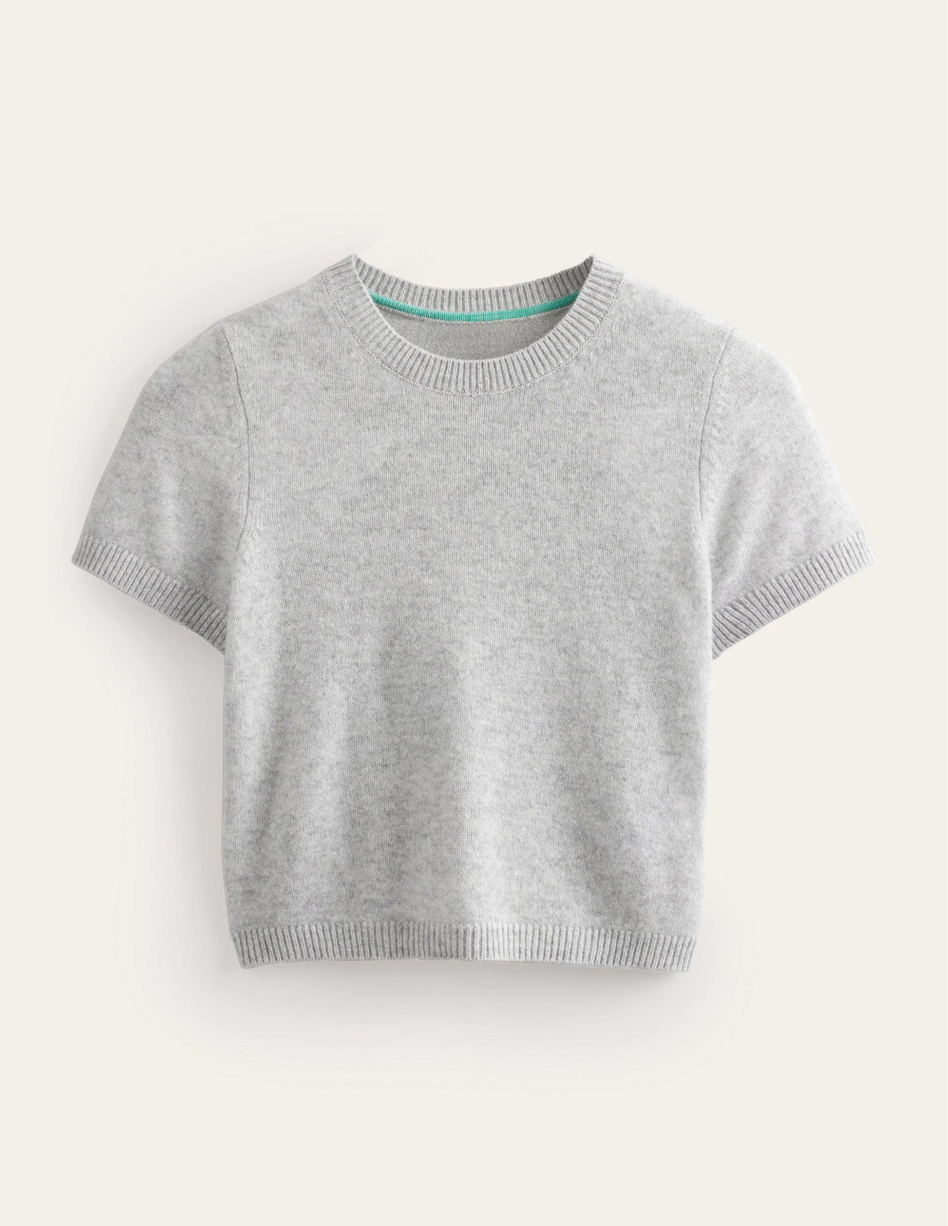 Kurzes Kaschmir-T-Shirt-Blassgrau meliert-5