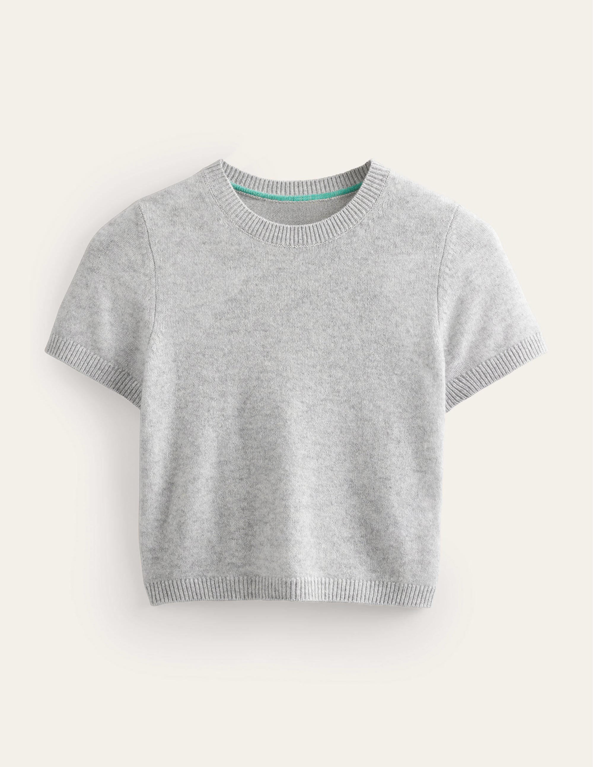 Kurzes Kaschmir-T-Shirt-Blassgrau meliert - Image 5