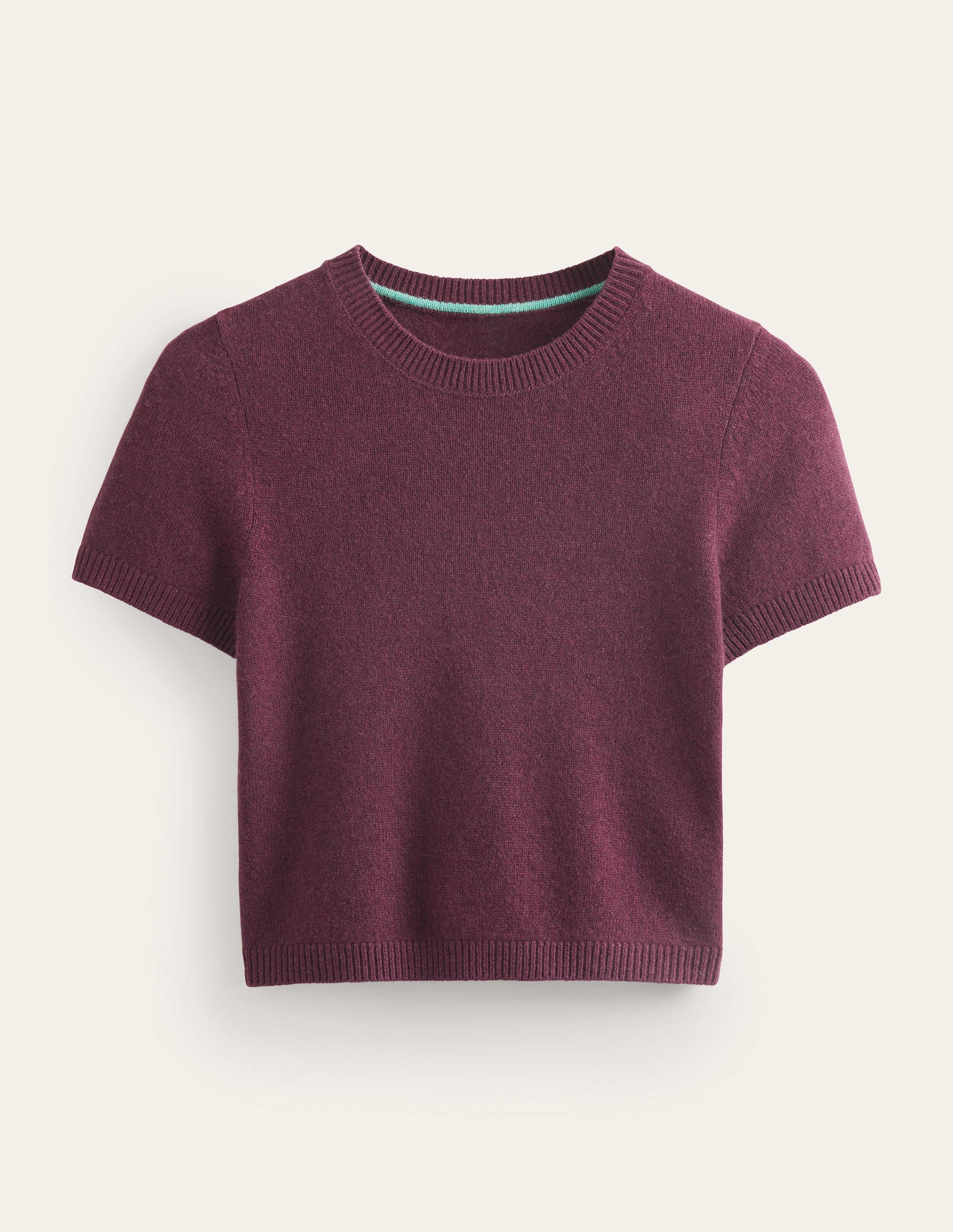 Kurzes Kaschmir-T-Shirt-Weinrot meliert - Image 5