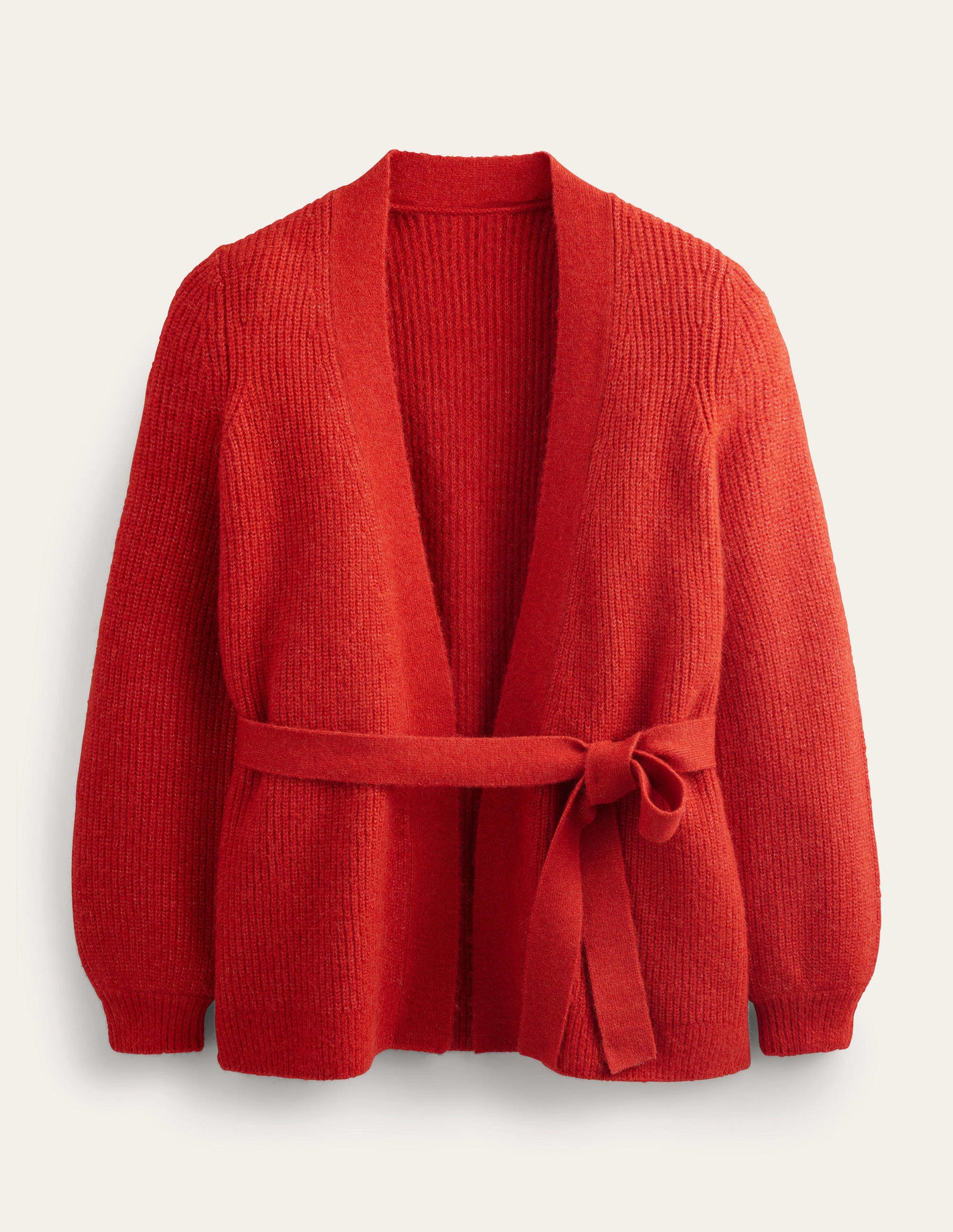 Flauschiger Cardigan mit Gürtel-Tomatenrot-5