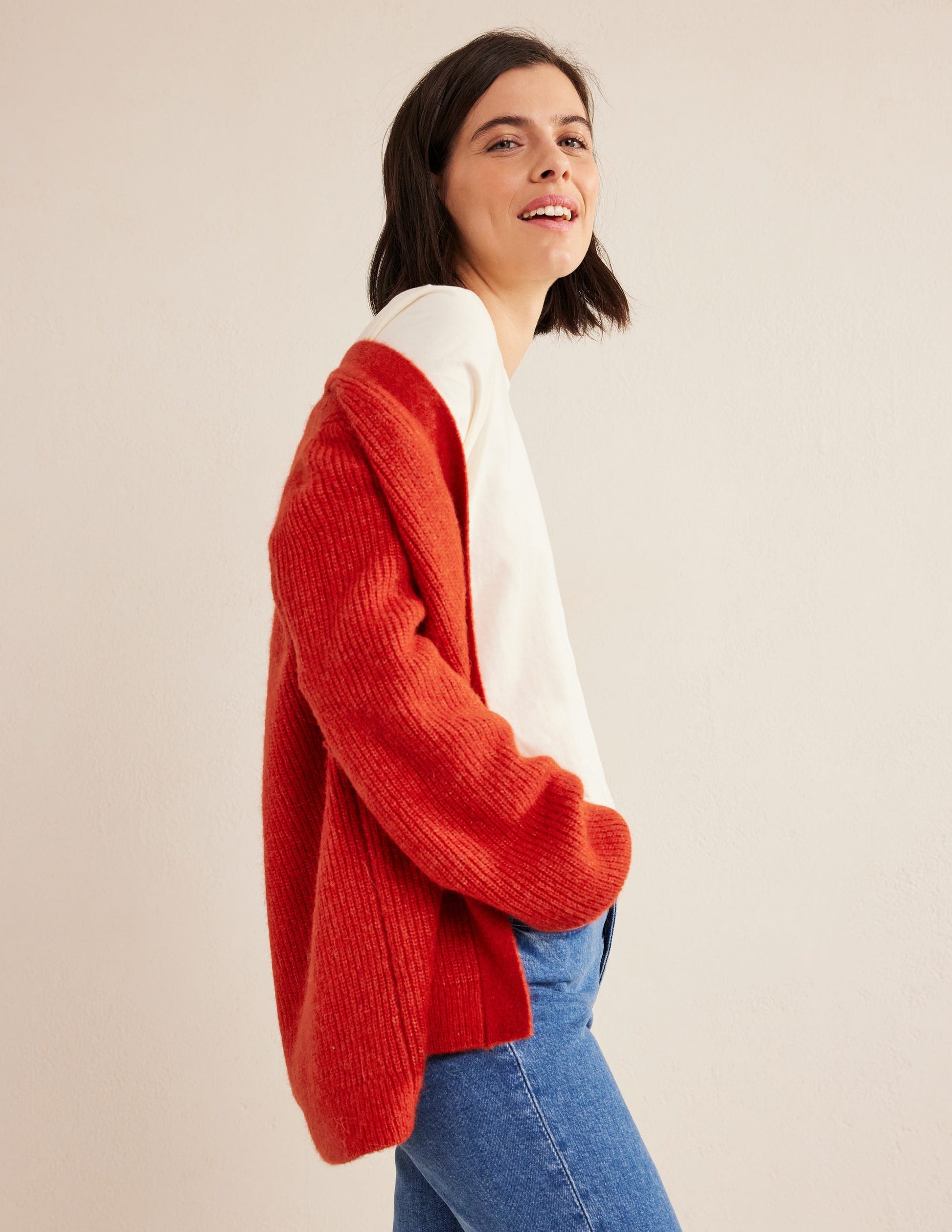 Flauschiger Cardigan mit Gürtel-Tomatenrot-1