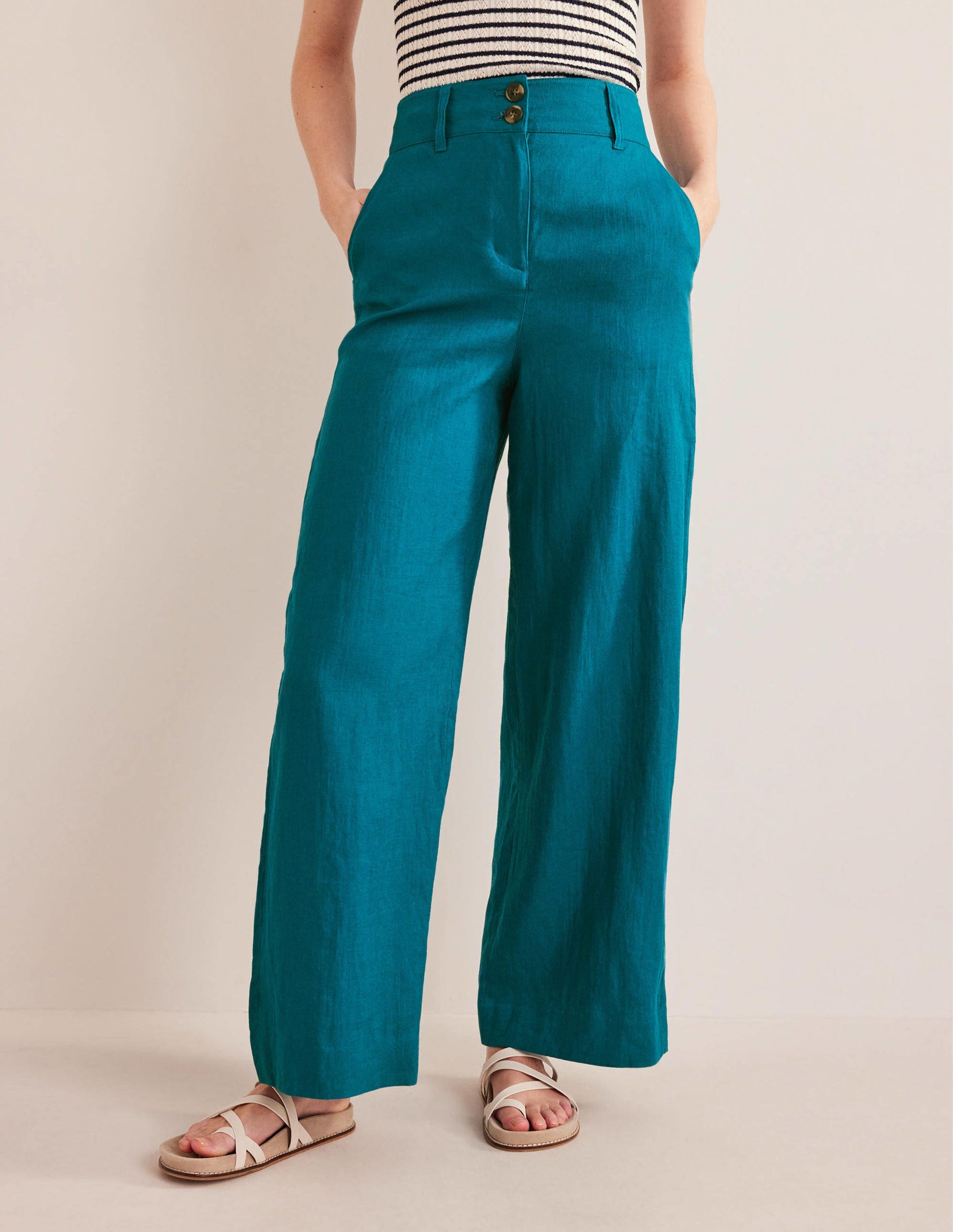Pantalon Highbury en lin-Bleu sarcelle cristallin-4