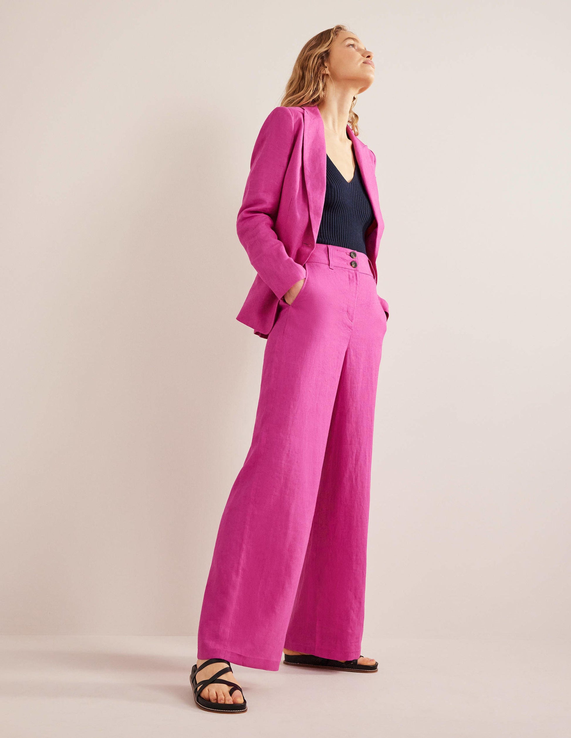 Pantalon Highbury en lin-Rose violet-1