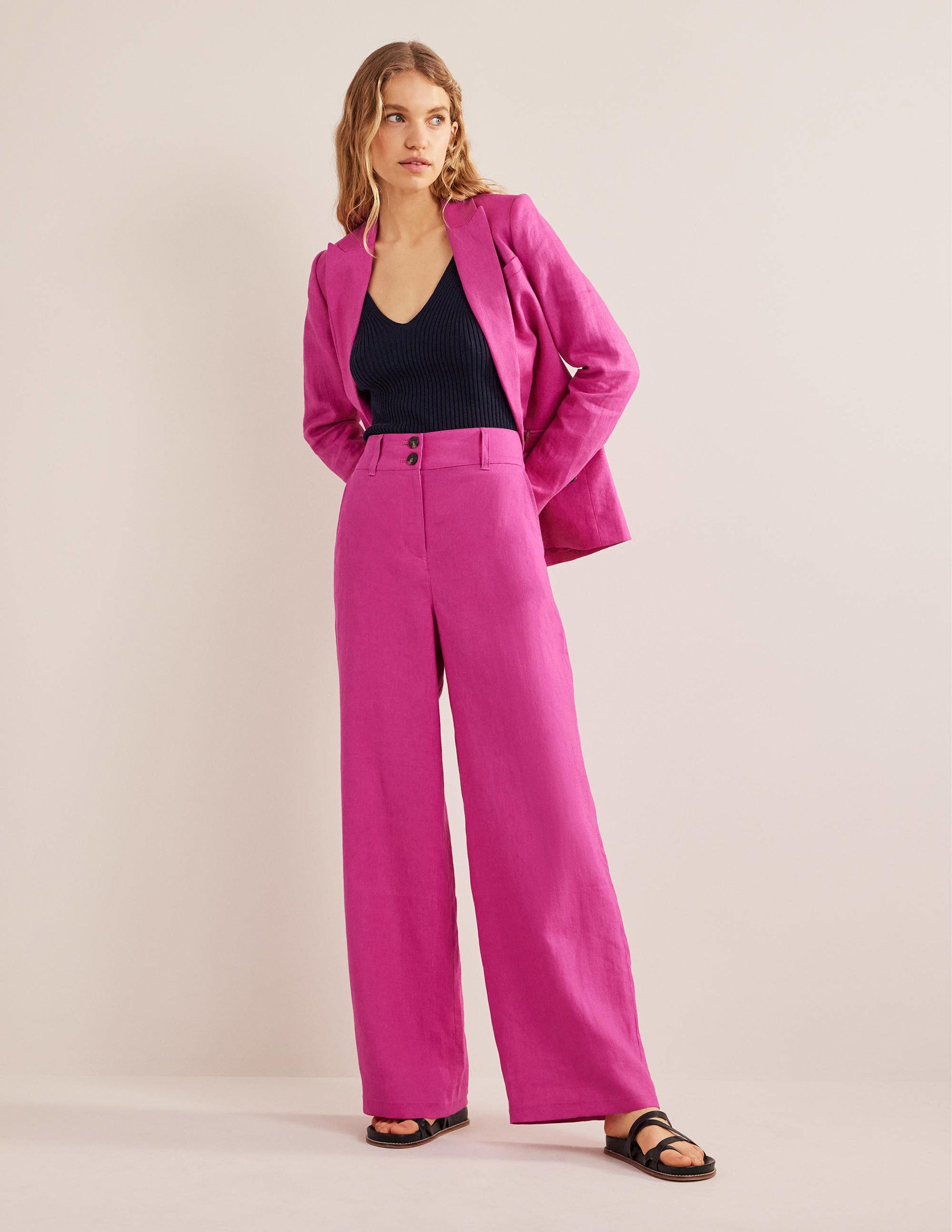 Pantalon Highbury en lin-Rose violet-6