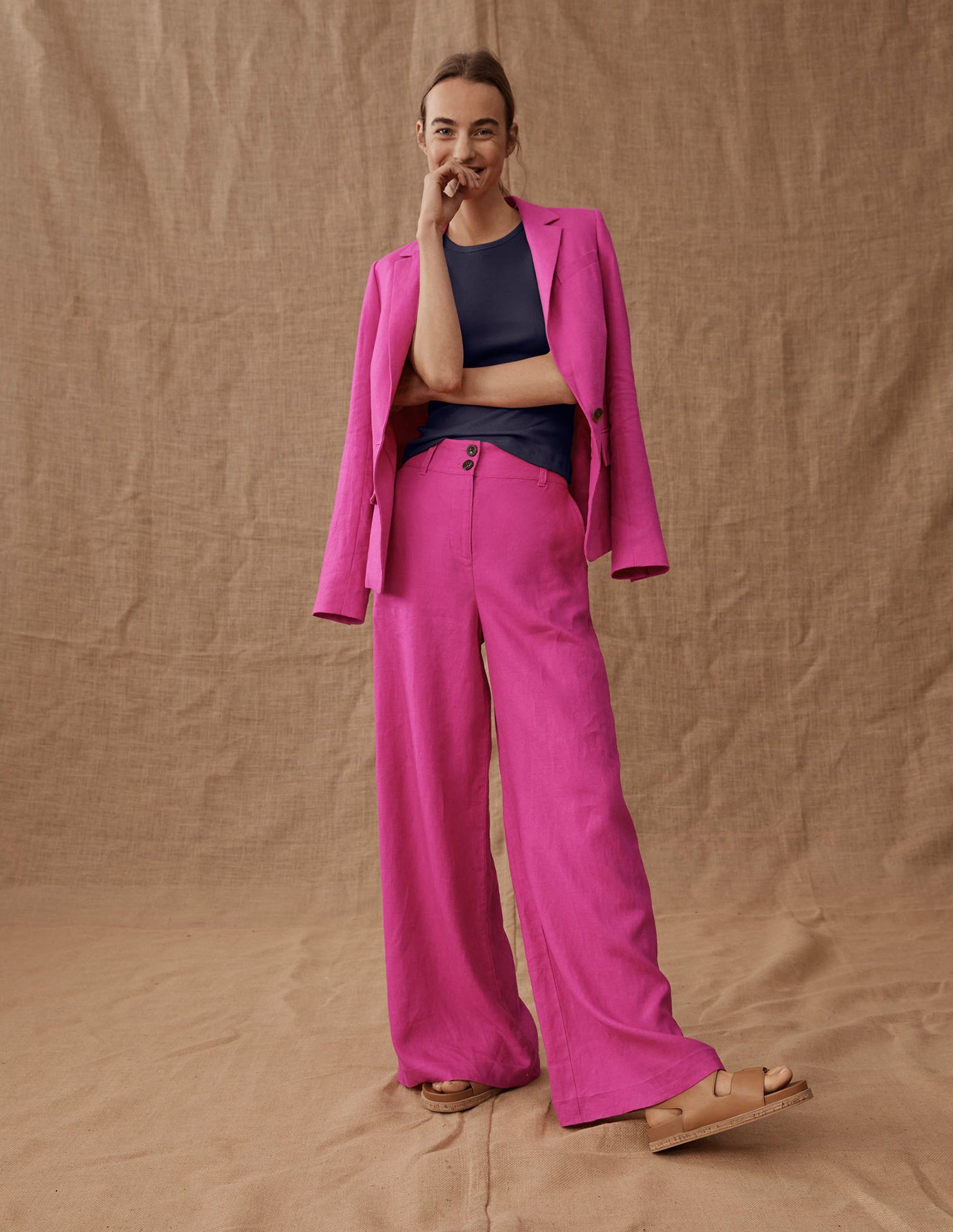Pantalon Highbury en lin-Rose violet-7