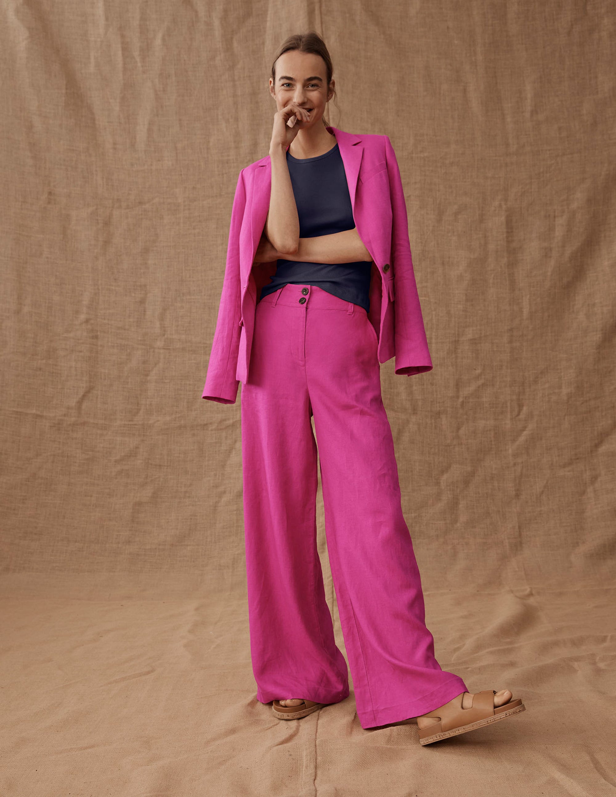 Pantalon Highbury en lin-Rose violet - Image 7