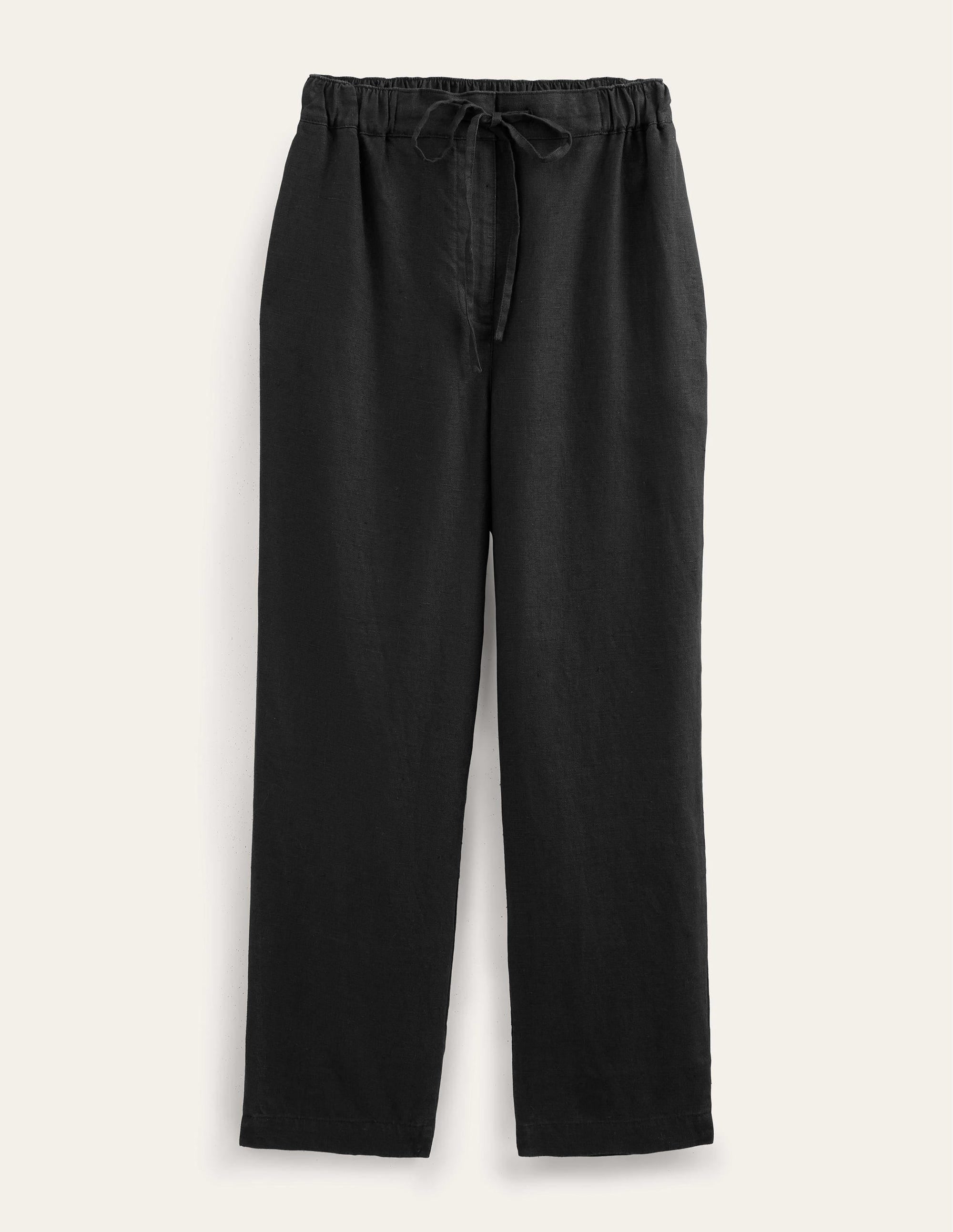 Relaxed Linen Pull On Trousers-Black - Image 5