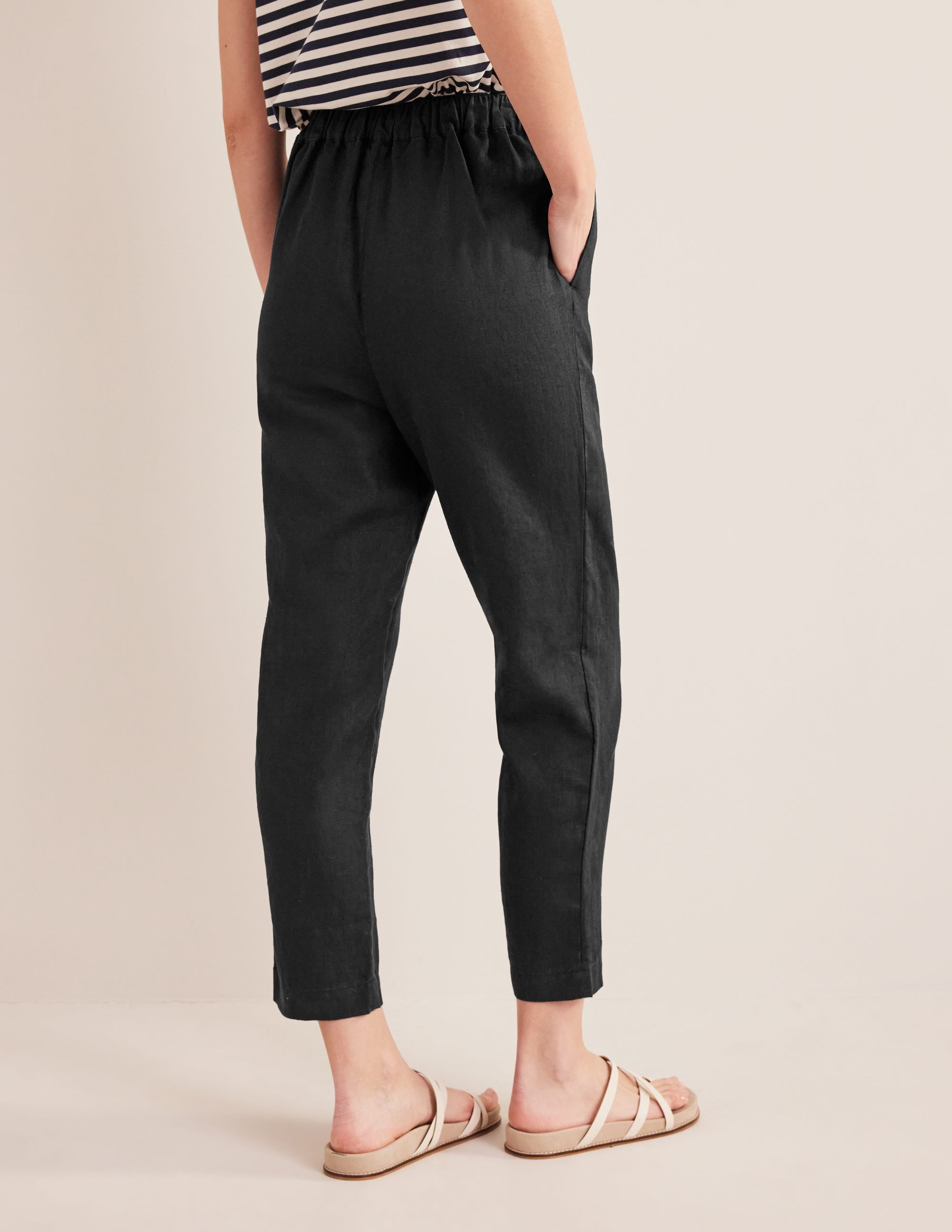 Relaxed Linen Pull On Trousers-Black - Image 3