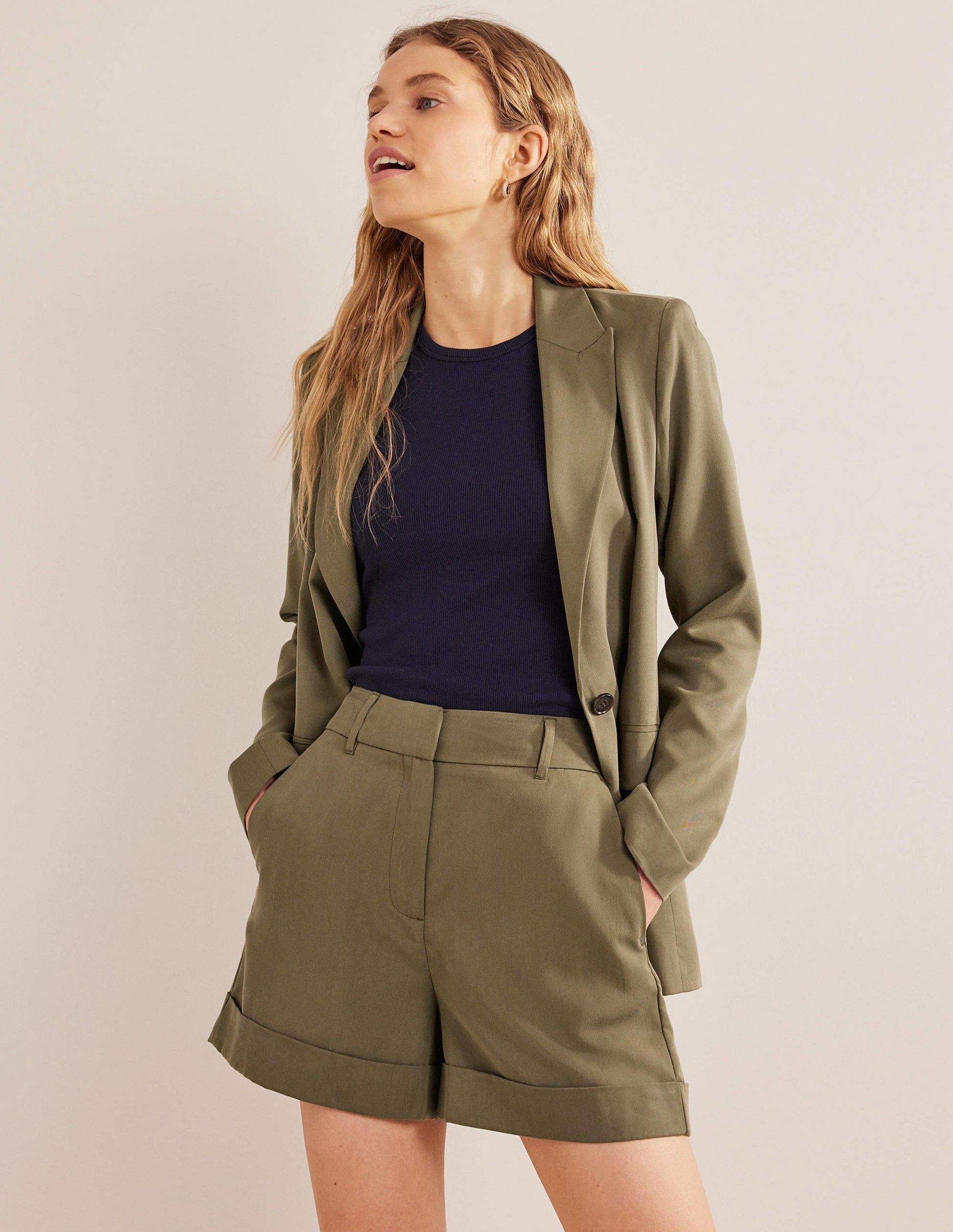 Short décontracté à revers-Kaki délavé-5
