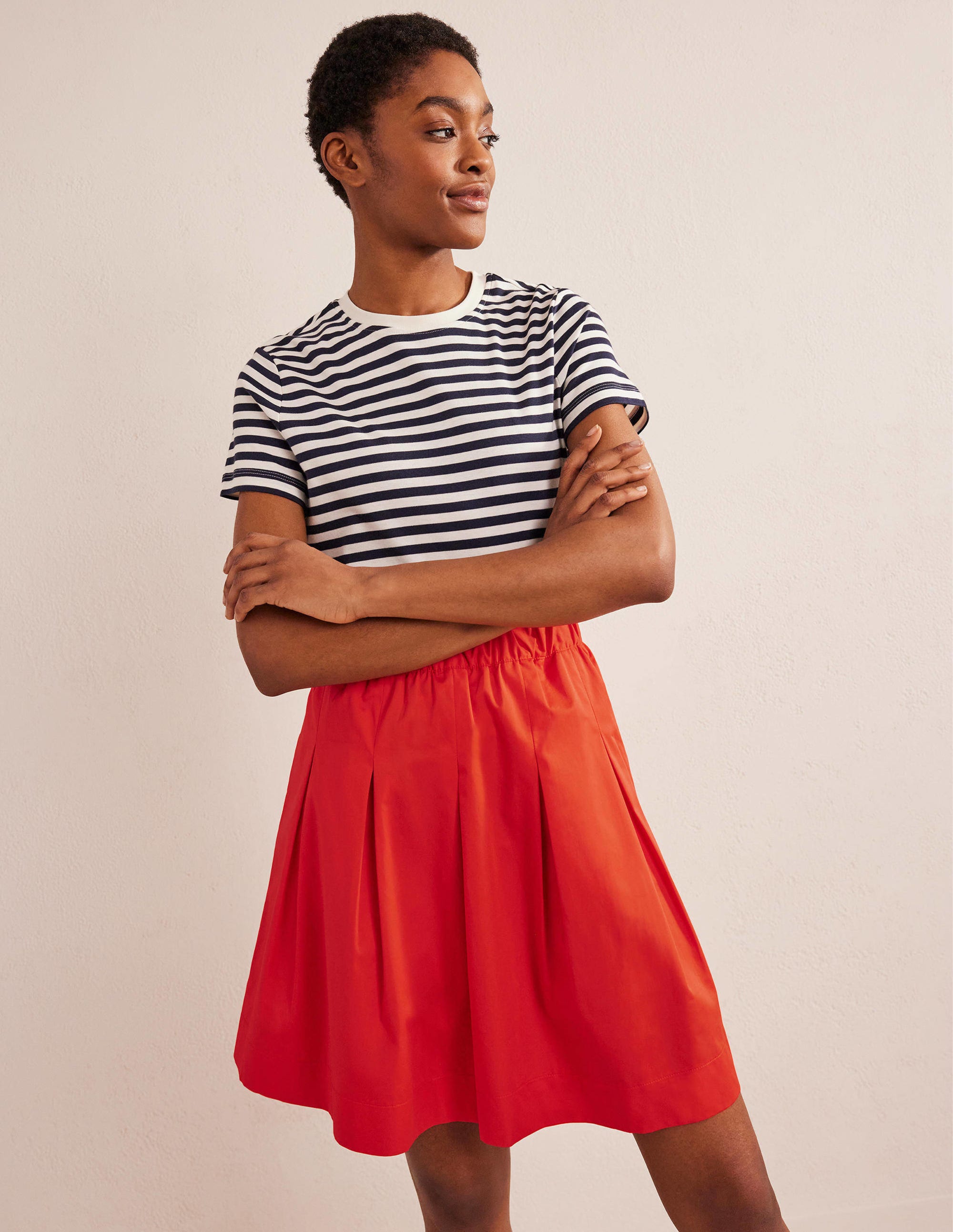 Jupe plissée en coton-Rouge vermillon - Image 5