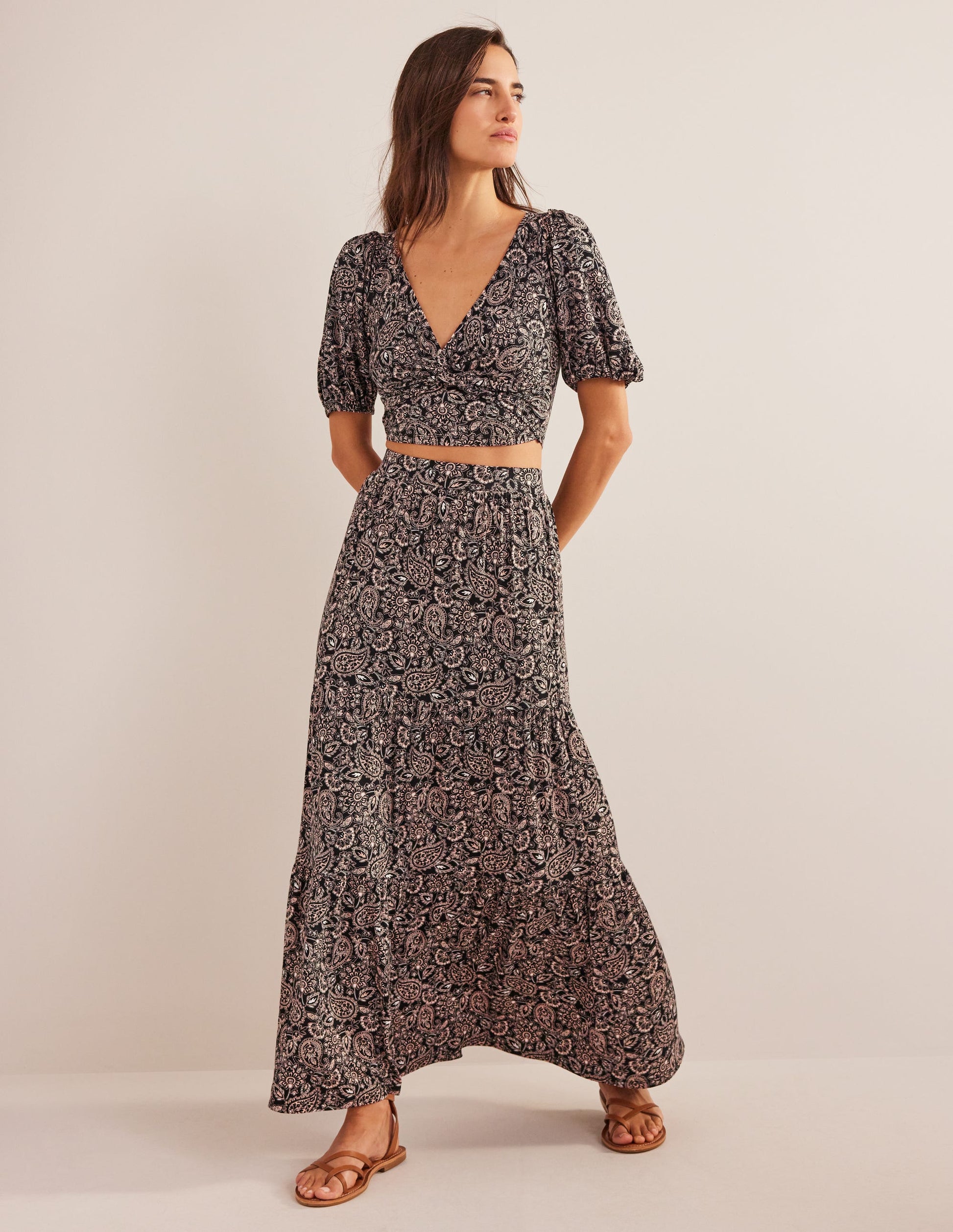 Jupe longue en jersey-Noir, motif Paisley Terrace-1