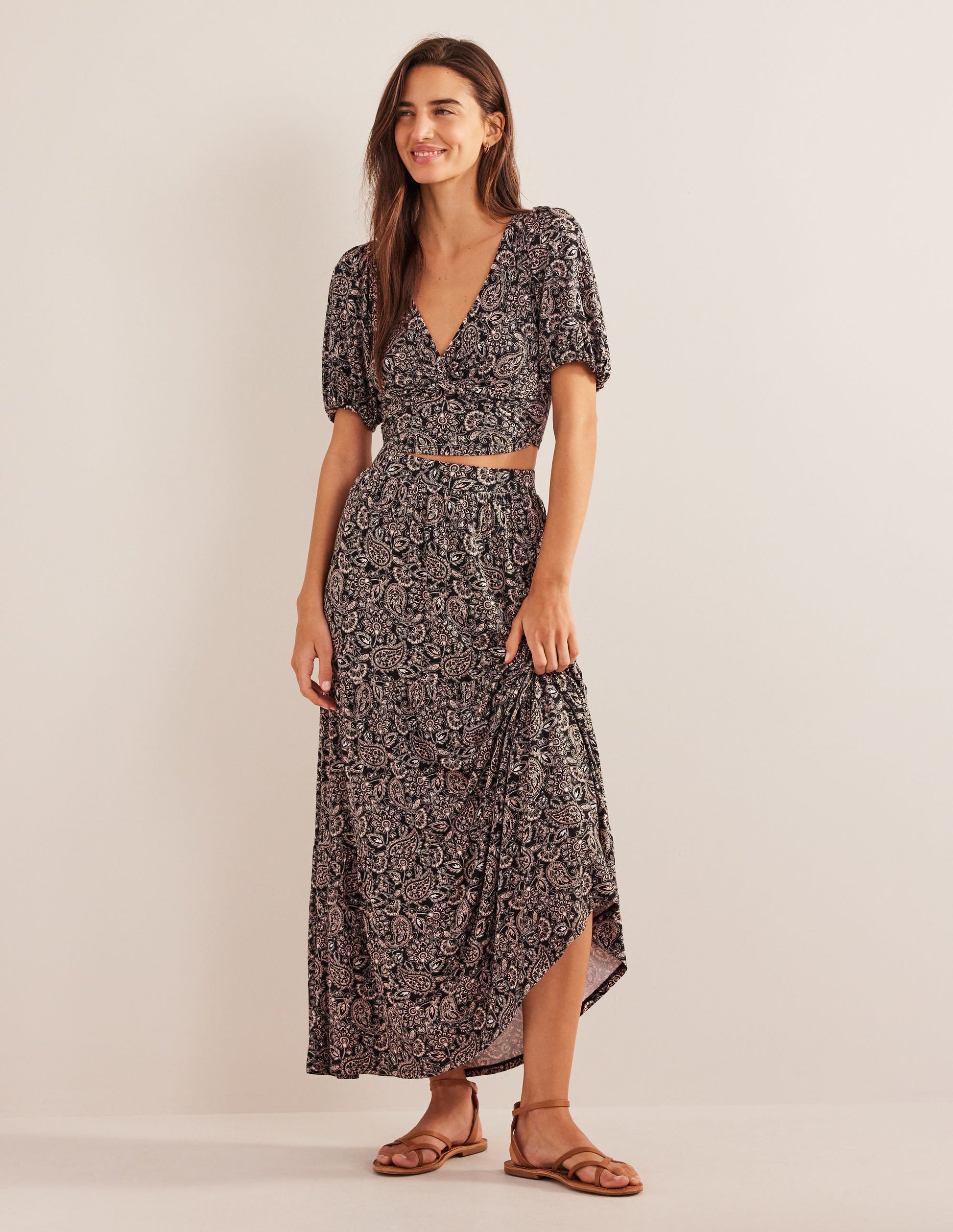 Jupe longue en jersey-Noir, motif Paisley Terrace-5