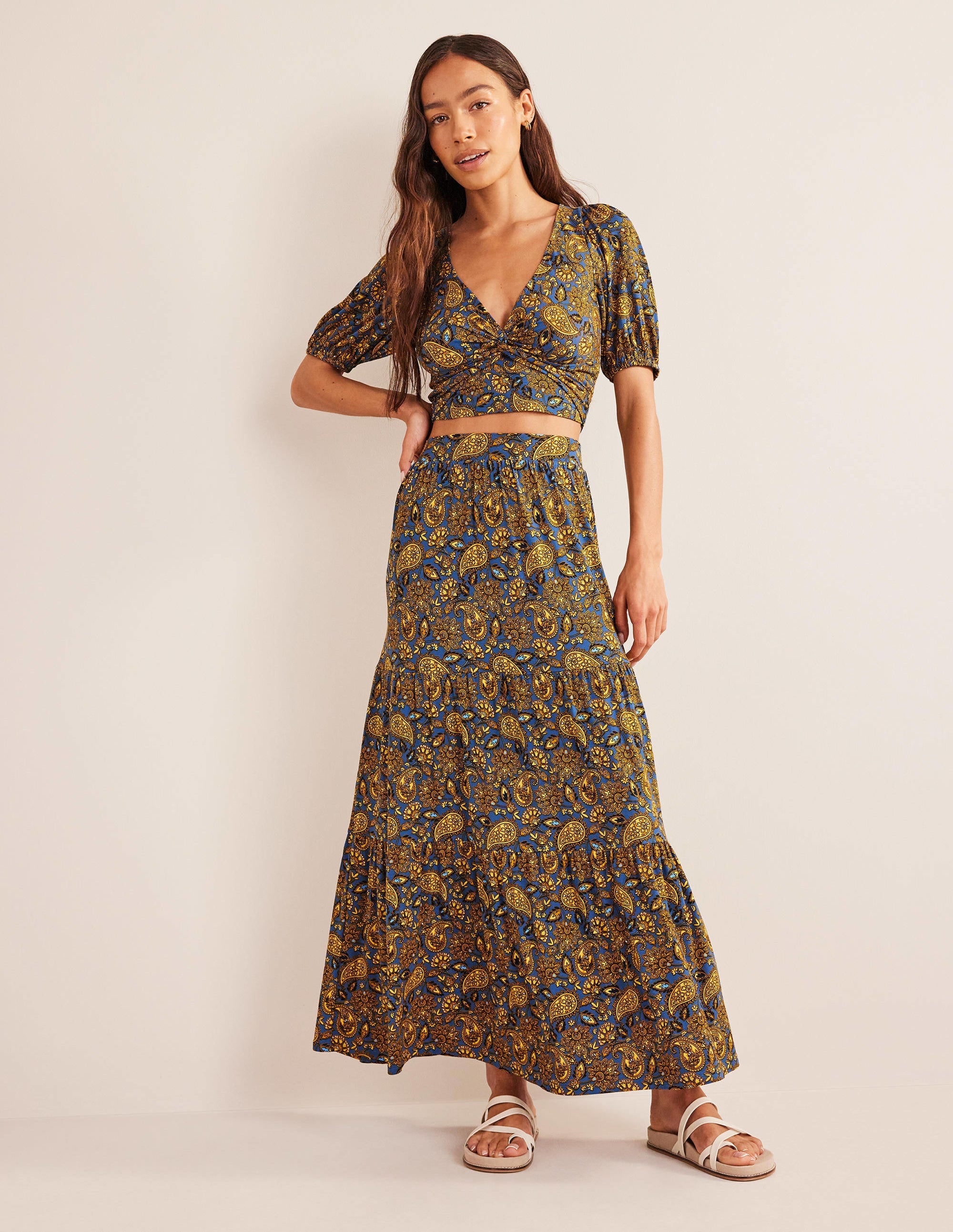 Jersey Maxi Skirt-Harvest Gold, Paisley Terrace - Image 1