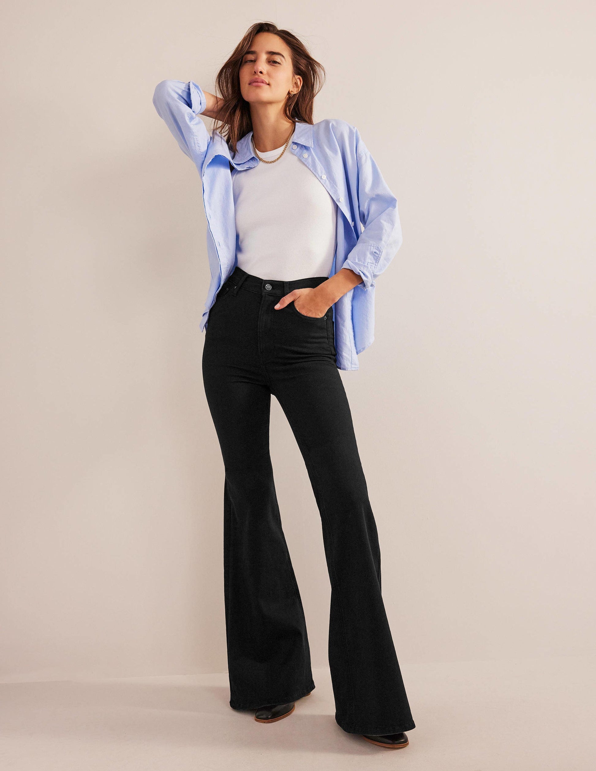 Jean super évasé taille haute-Noir-1