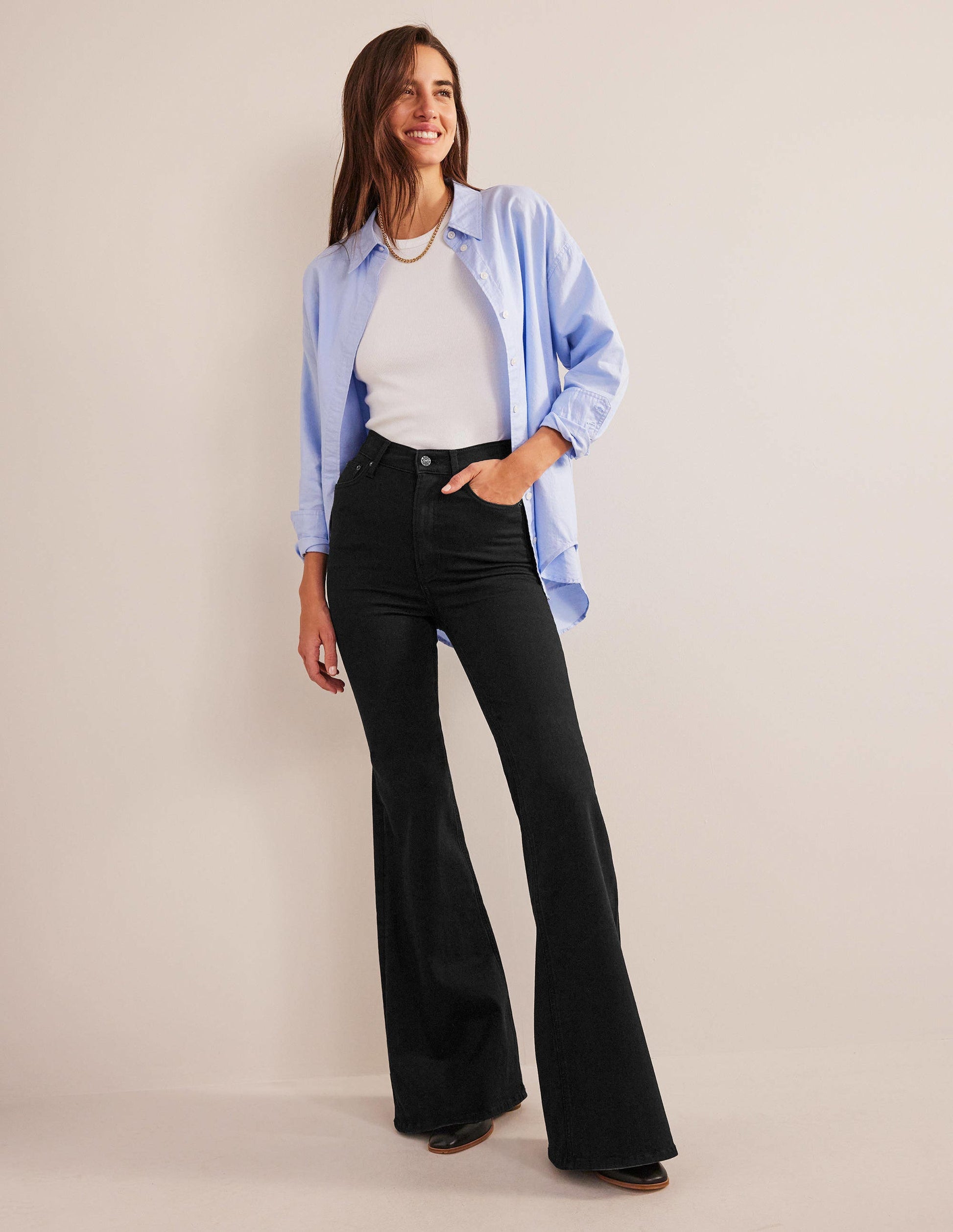 Jean super évasé taille haute-Noir-6