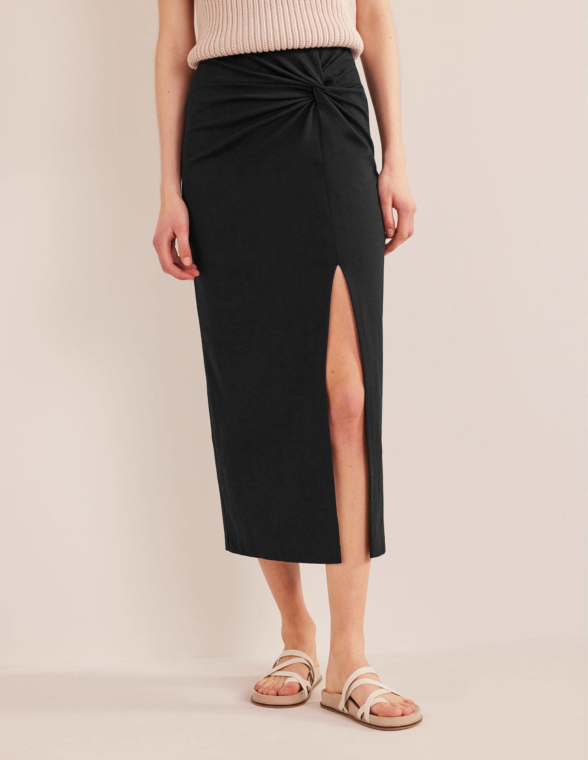 Jupe midi nouée en jersey-Noir-4