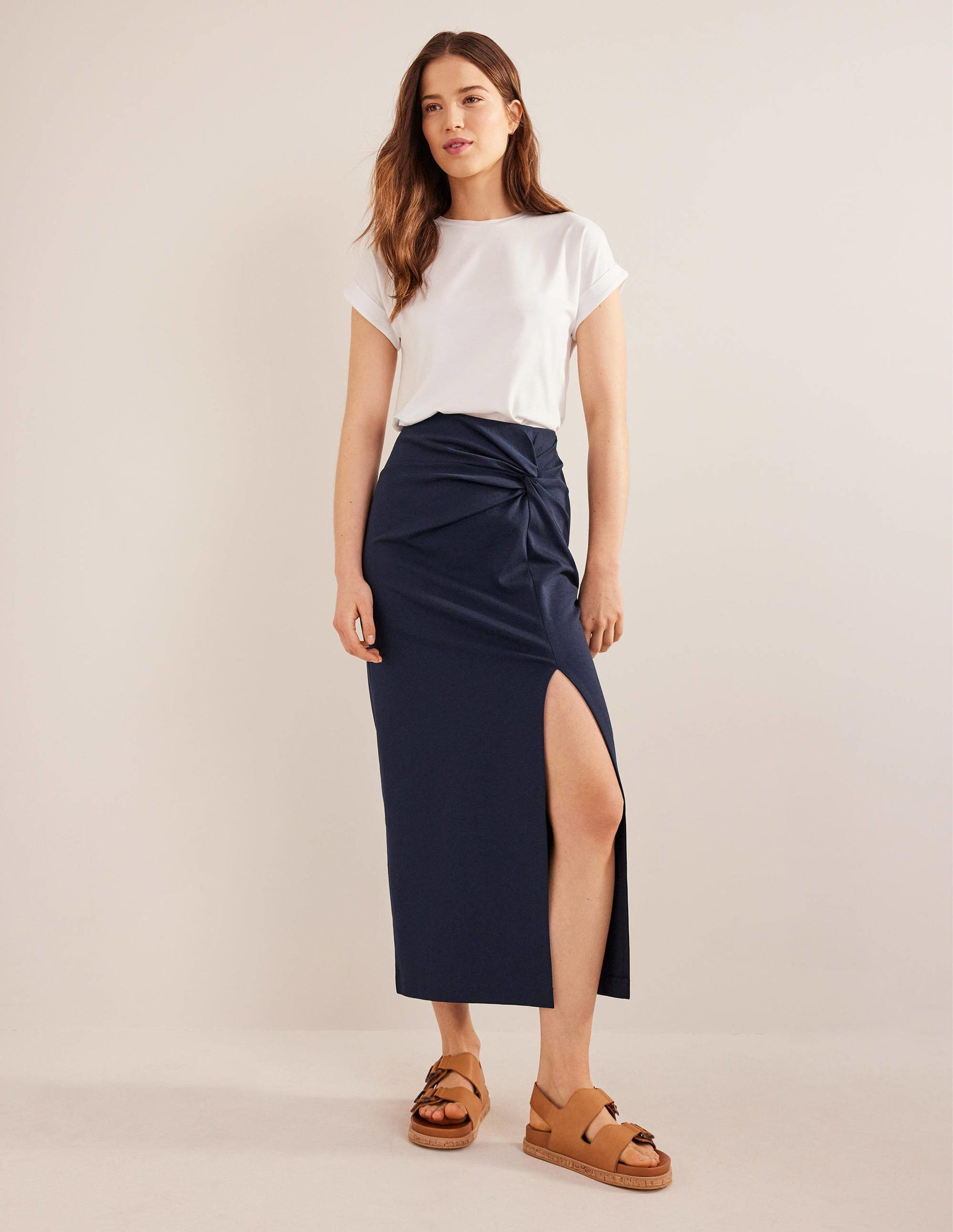 Jersey-Midirock mit Knotendetail-Marineblau-1