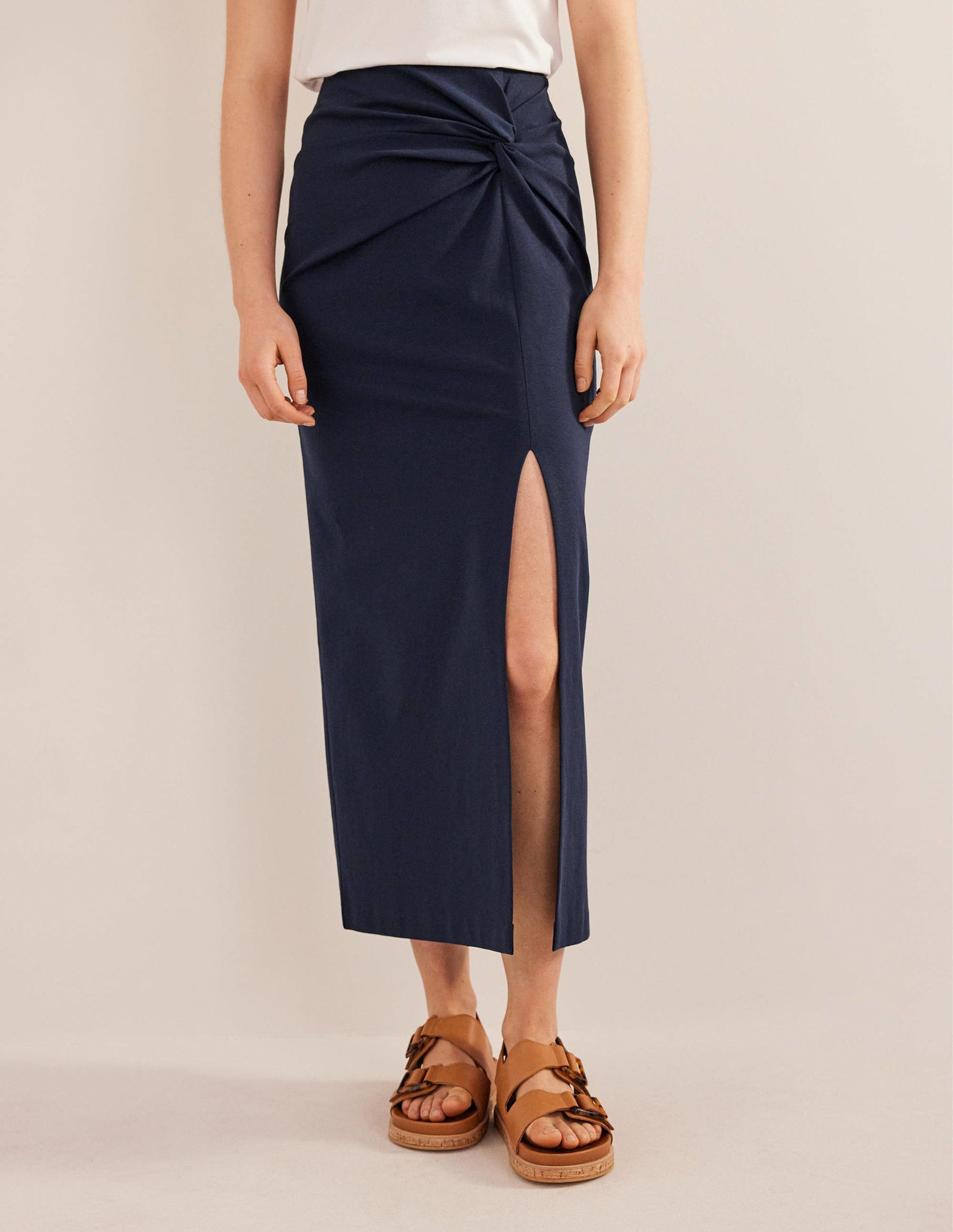 Jersey-Midirock mit Knotendetail-Marineblau-4