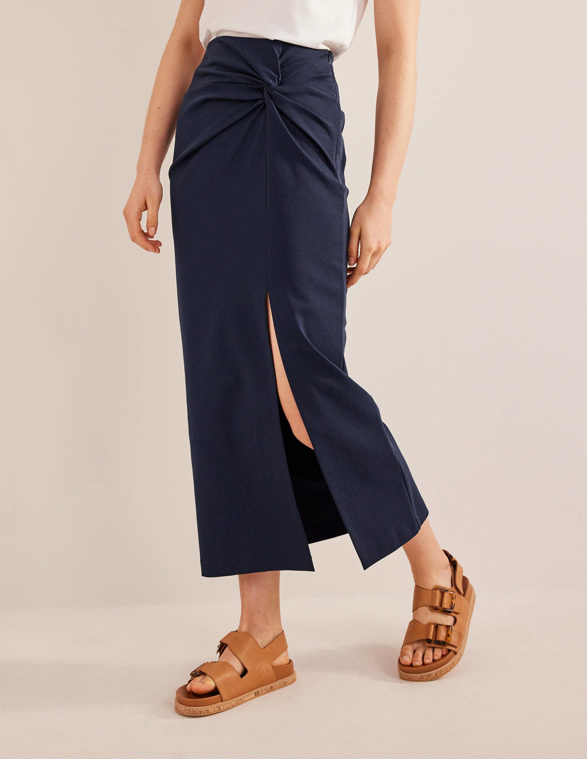 Jersey-Midirock mit Knotendetail-Marineblau-5