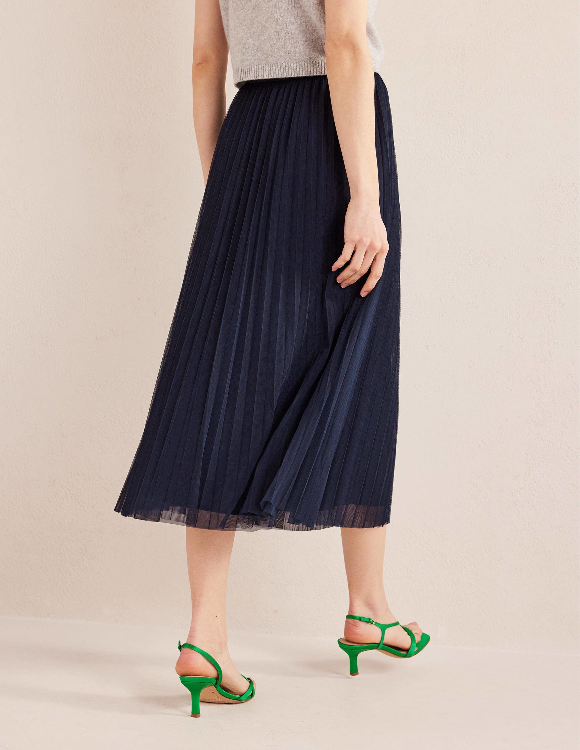 Jupe en tulle plissé-Bleu marine-3