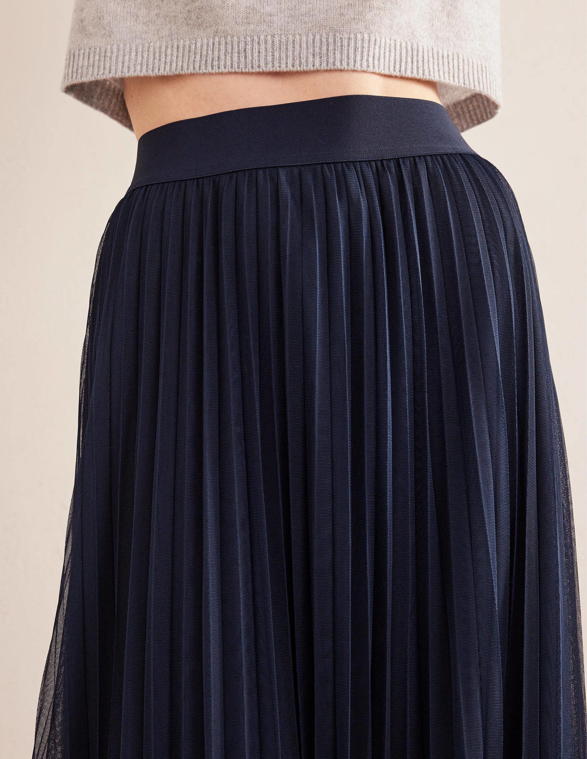 Jupe en tulle plissé-Bleu marine-4