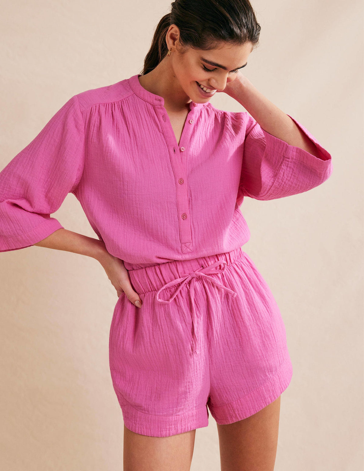 Seihtuch-Shorts mit Tunnelzug-Festivalrosa-5