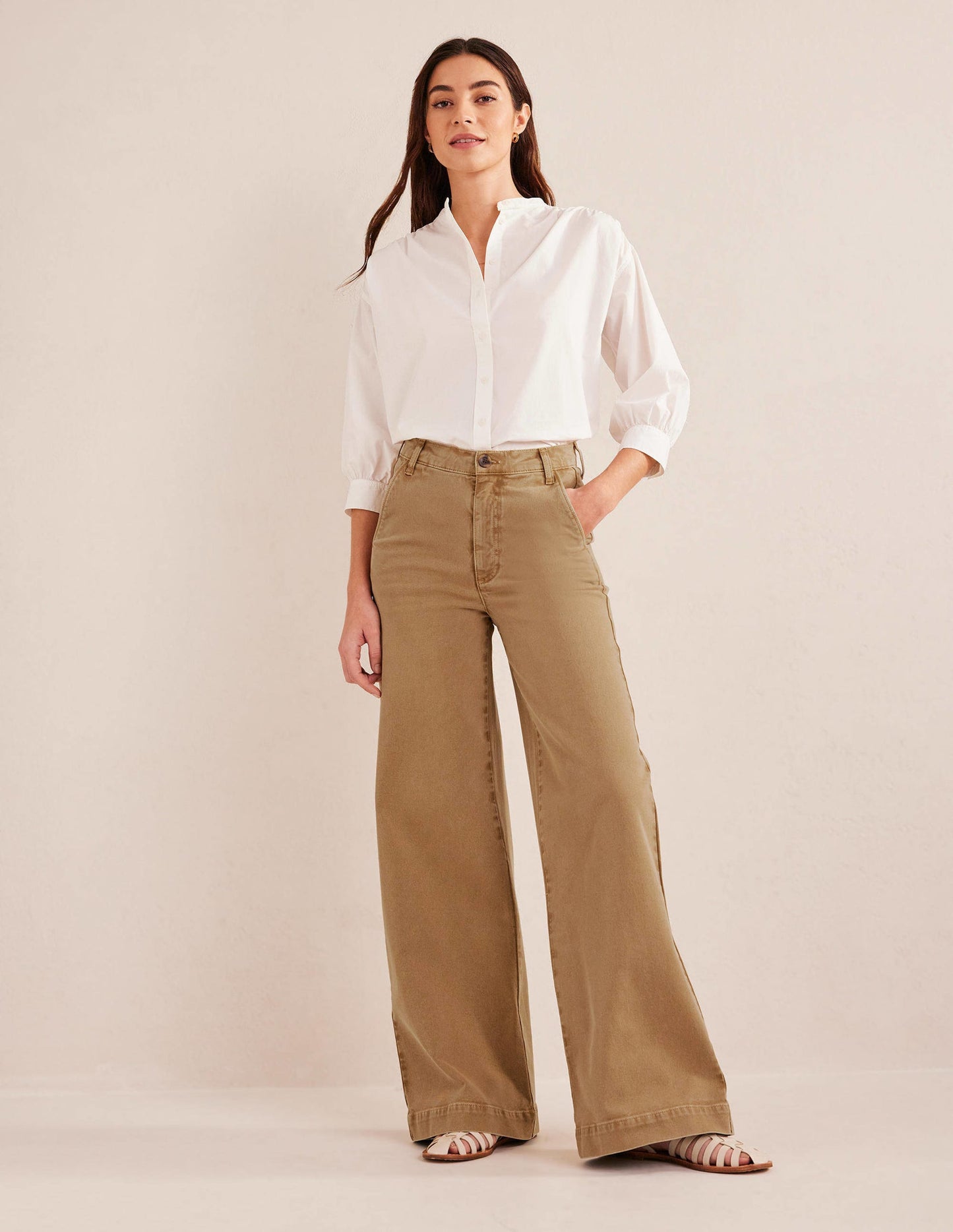 Pantalon large décontracté-Marron