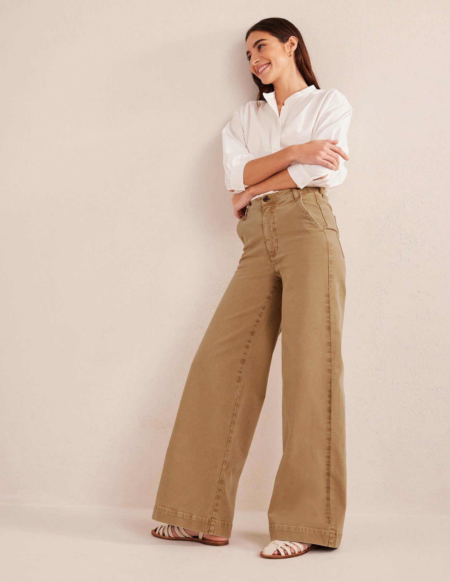 Casual Wide Leg Trousers-Brown