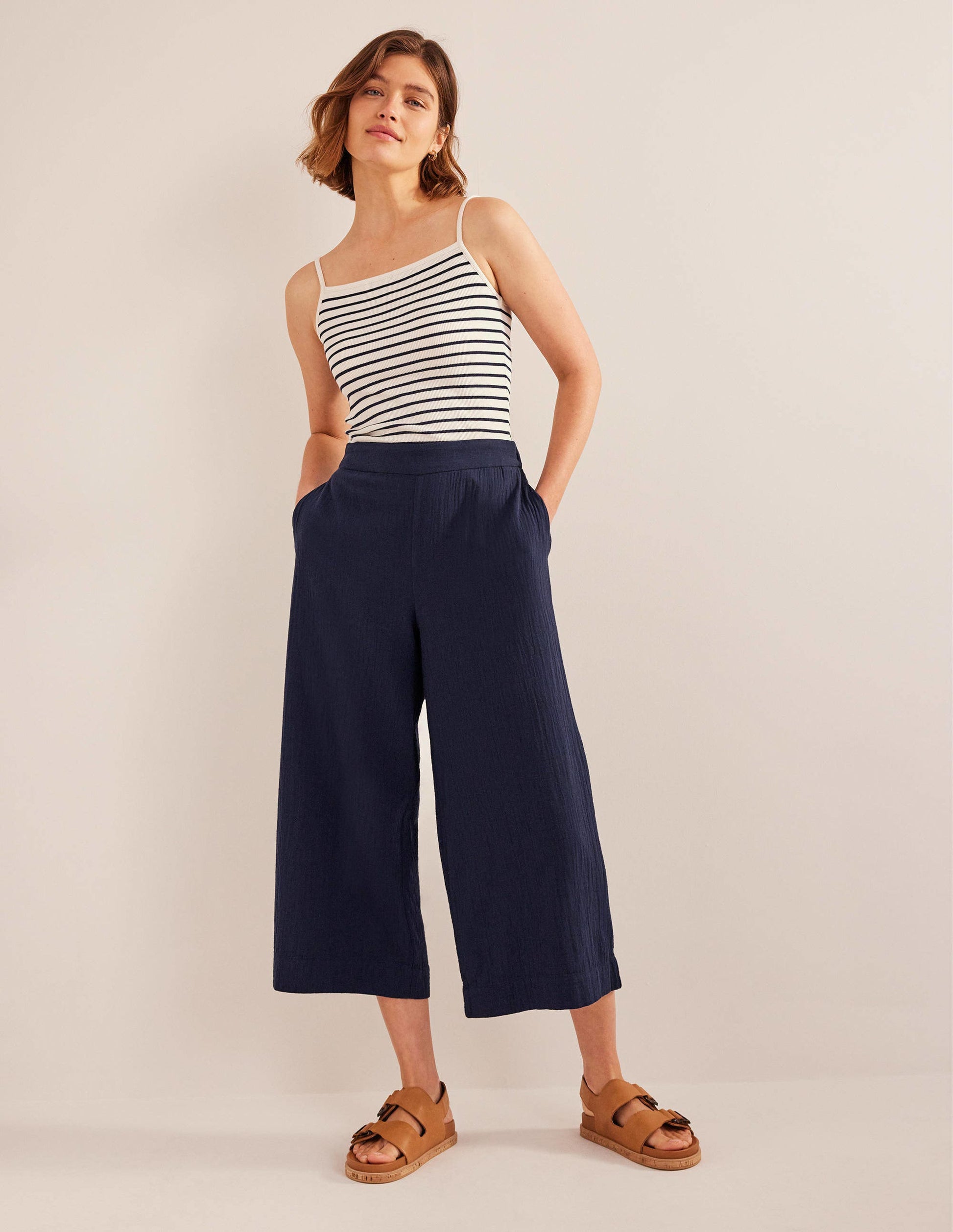 Pantalon à enfiler double-étoffe-Bleu marine-1