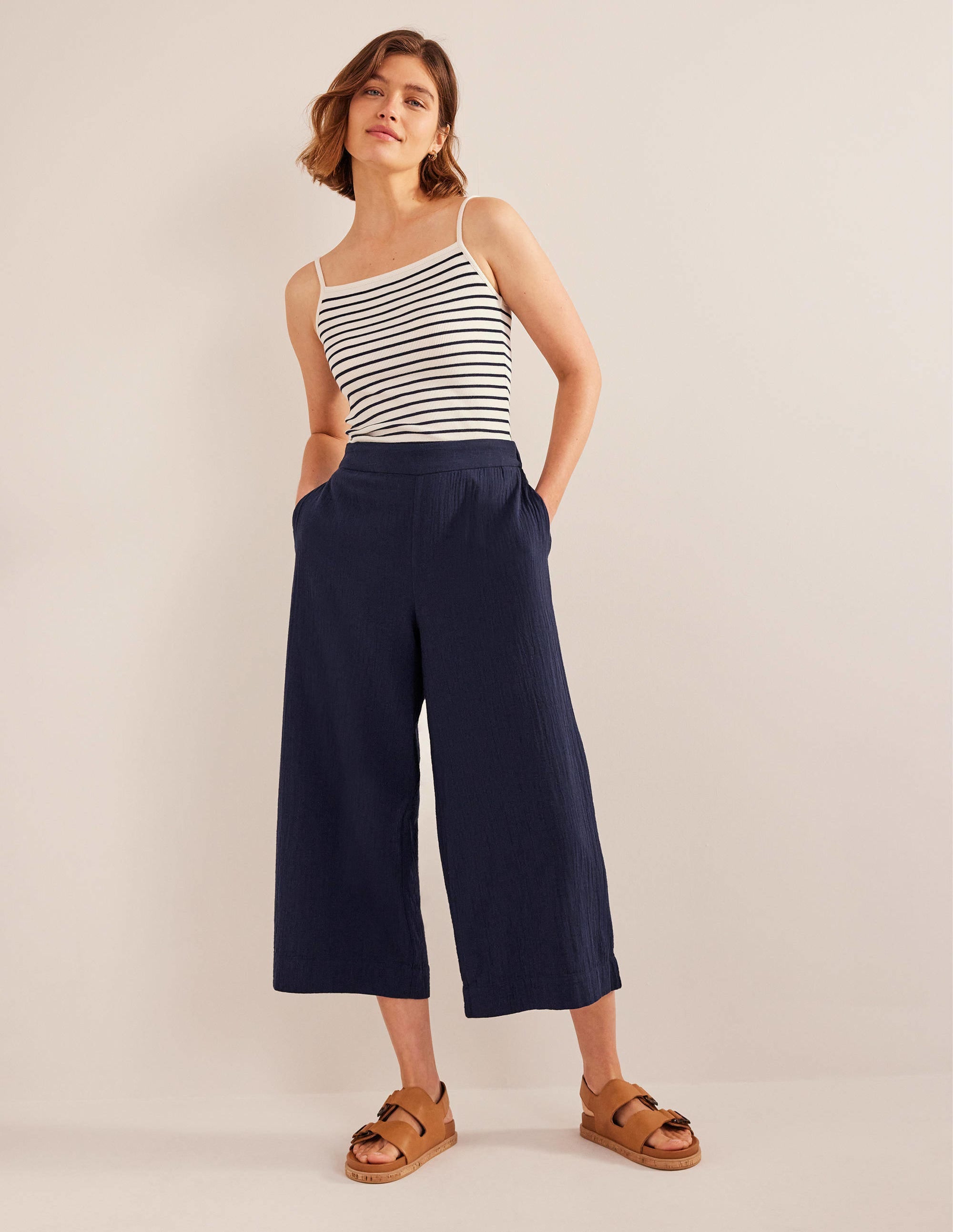 Pantalon à enfiler double-étoffe-Bleu marine - Image 1